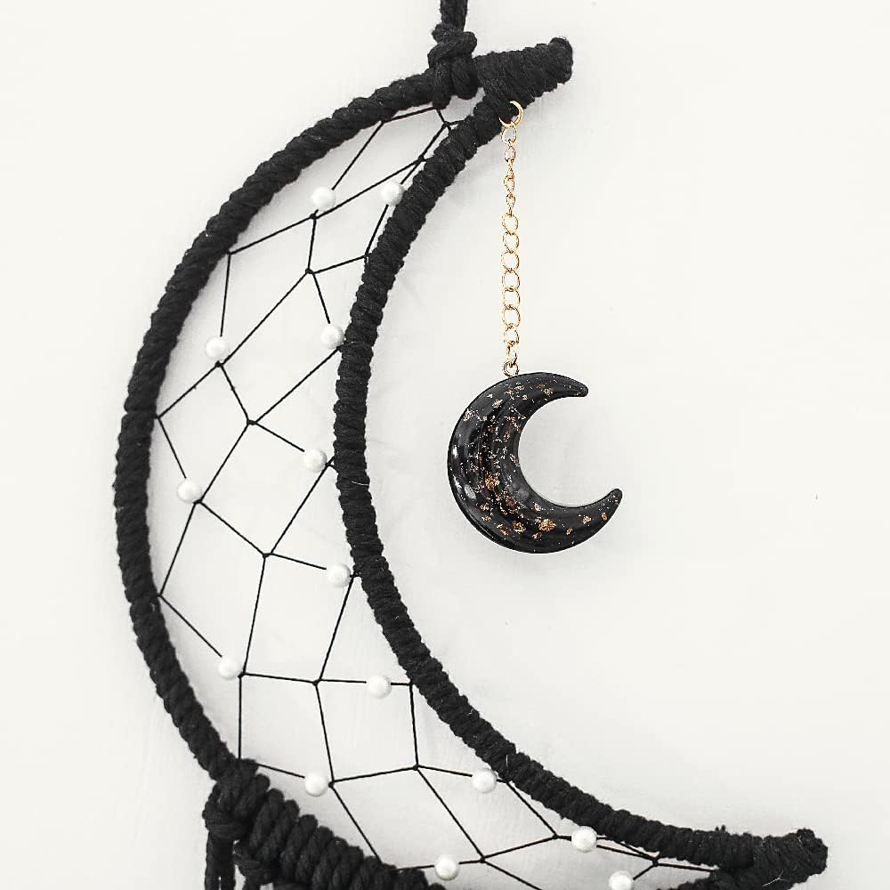 MOONFLY Black Moon Dream Catcher with Handmade Woven Cotton Dream Catchers Boho Macrame Wall Hanging Home Decoration Ornament Craft Gift (Black Moon) image number 1
