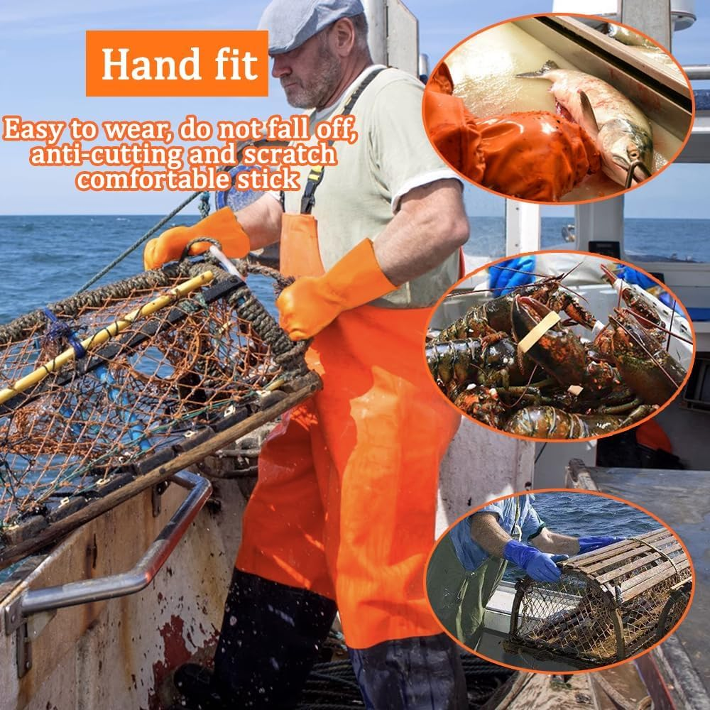 Rubber Gloves-2 Pairs Reusable Waterproof Household Cleaning Dishwashing Non-Slip Kitchen Gloves for Wash Dishes, Cotton Lined (Blue and Orange) image number 2