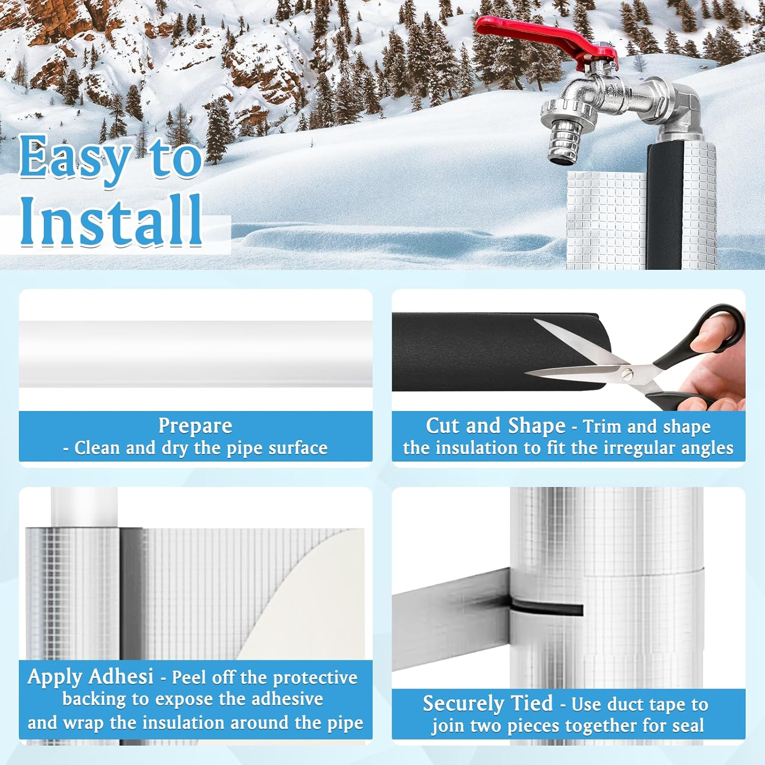 UCINNOVATE 8 Pack 1 Inch Pipe Insulation Foam Tube, 15.7'' Foil Pipe Insulation, 3/8'' TK Foam Tubing Freeze Protection image number 2