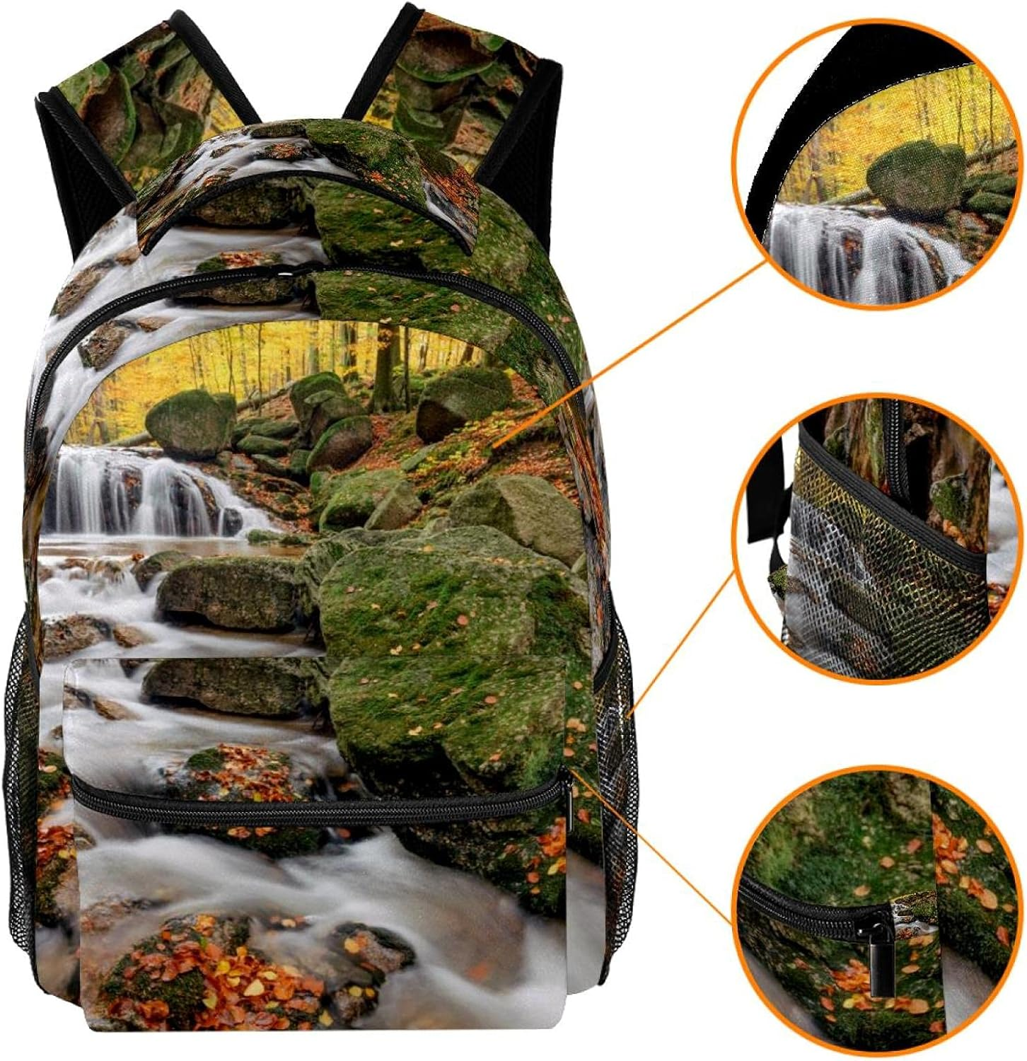 Autumn River Rocks Water Woods Backpack Students Shoulder Bags Travel Bag College School Tote Backpacks
