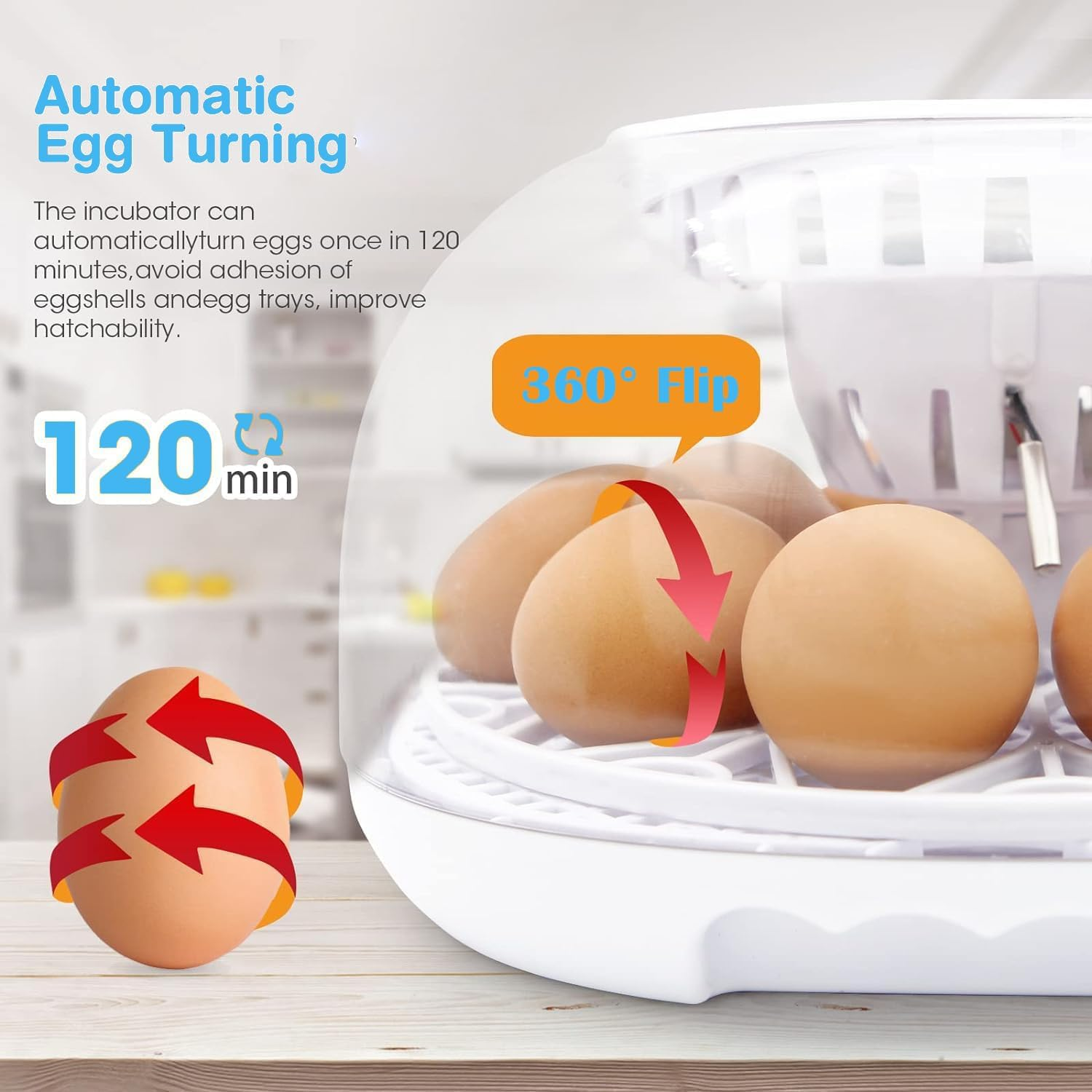 Premium Egg Incubator, Automatic Egg Hatching Incubator, 12 Eggs Poultry Hatcher with Automatic Temperature Control for Hatching, Chicken, Duck, Goose, Quail, Bird Eggs (Gray) image number 6
