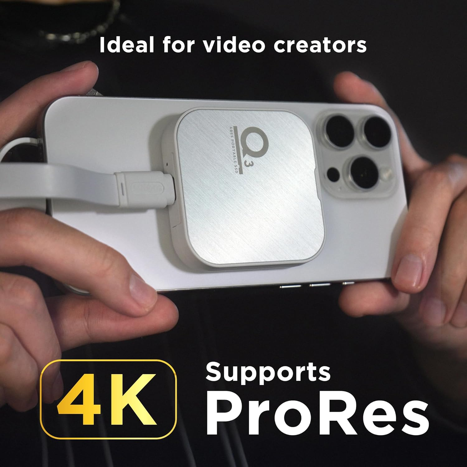 DATO Magnetic External SSD 1TB, External Solid State Drive Portable SSD USB 3.2 Gen 2X2, up to 1600/1500 Mb/S, Type-C 4K Prores HDR Record, Compatible with Iphone 15&16 Pro Max - ARES Q3 Series image number 3