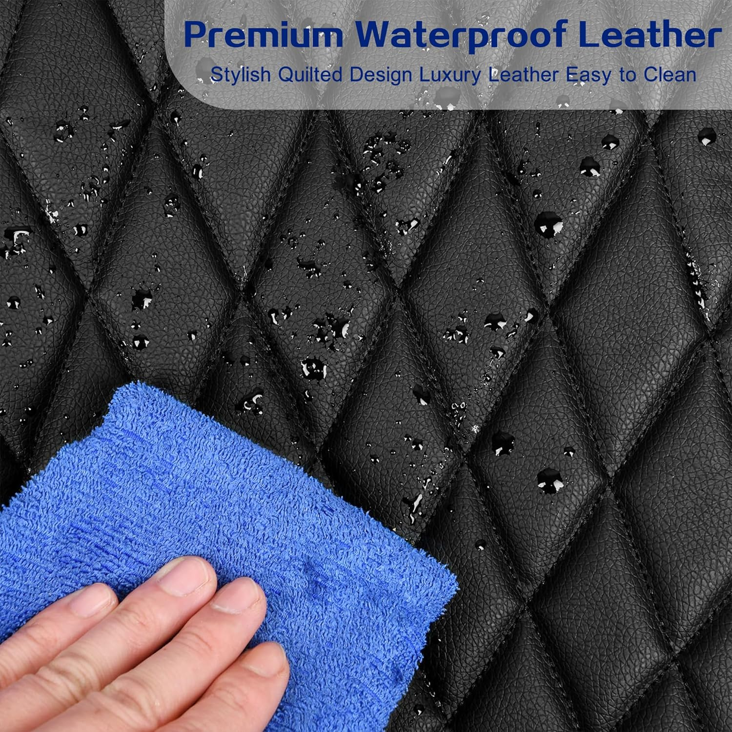 Car Seat Cover Leather Front Seats 2 Pieces, Automotive Front Seat Covers with Comfortable Mesh Back, Full Arround, Universal Fit Waterproof Seats Cushions Protectors for Sedan Vans SUV (Black) image number 4