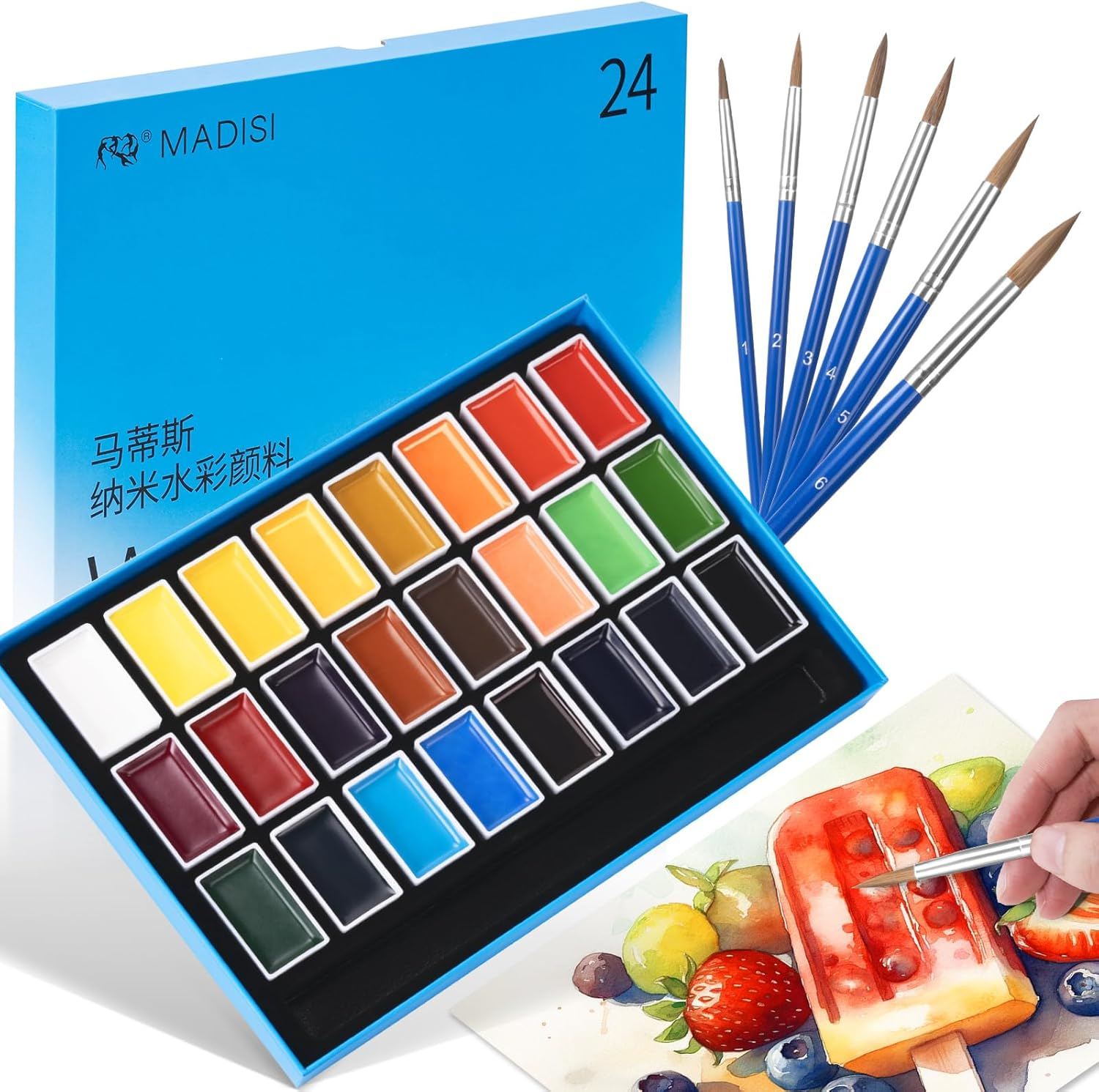 LIGHTWISH Watercolor Paint Set Full Pan, 24 Colors Solid Watercolor with 6 Brush Pens, Art Supplies for Beginners, Students and Artists image number 1