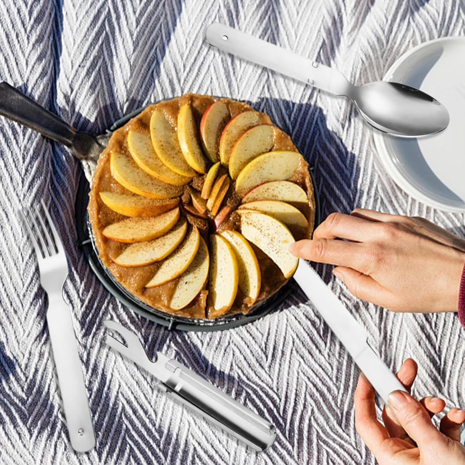 Rhoyee 4-In-1 Stainless Steel Camping Utensil Set &ndash; Portable Folding Knife, Fork, Spoon & Bottle Opener &ndash; Compact Travel Cutlery Kit for Hiking, Backpacking, Outdoor & Emergency Use