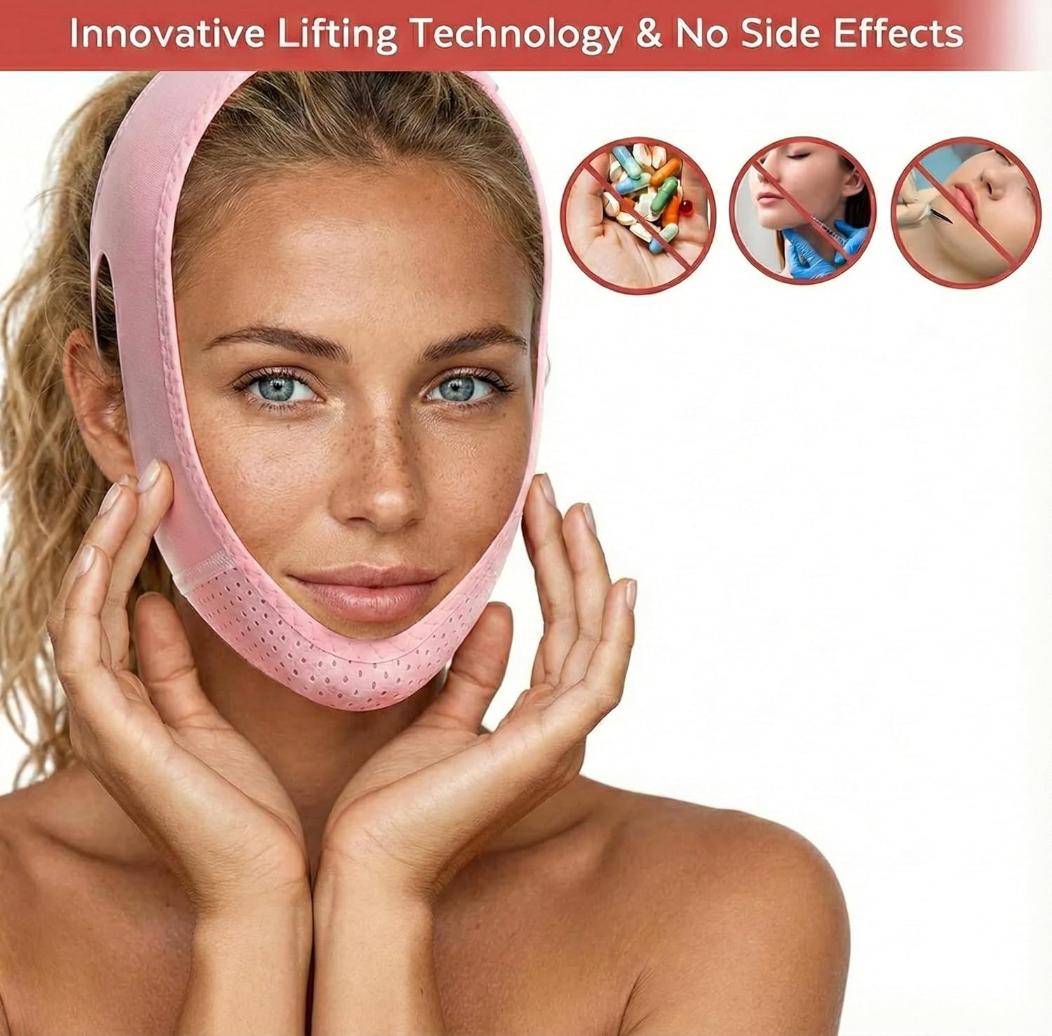 IMTKOOCO Reusable Double Chin Reducer, Face Lift Tape - Face Slimming Strap Chin Strap for Women Breathable Comfortable V Lifting Mask with Innovative Lifting Technology One Fits All image number 5