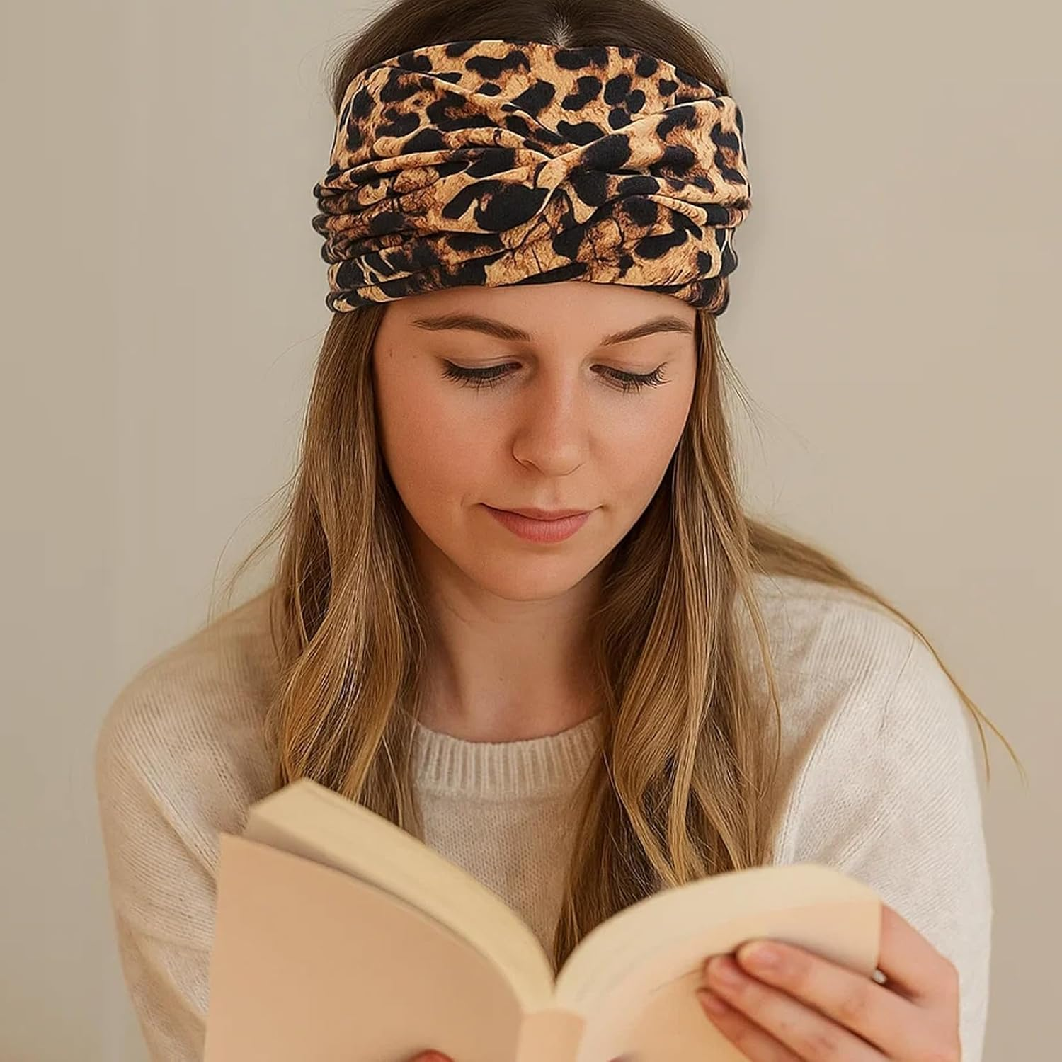 Set of 6 Women'S Sports Headbands, Leopard Print & Plain, 23 X 11 Cm, Breathable for Yoga, Fitness & Running image number 4