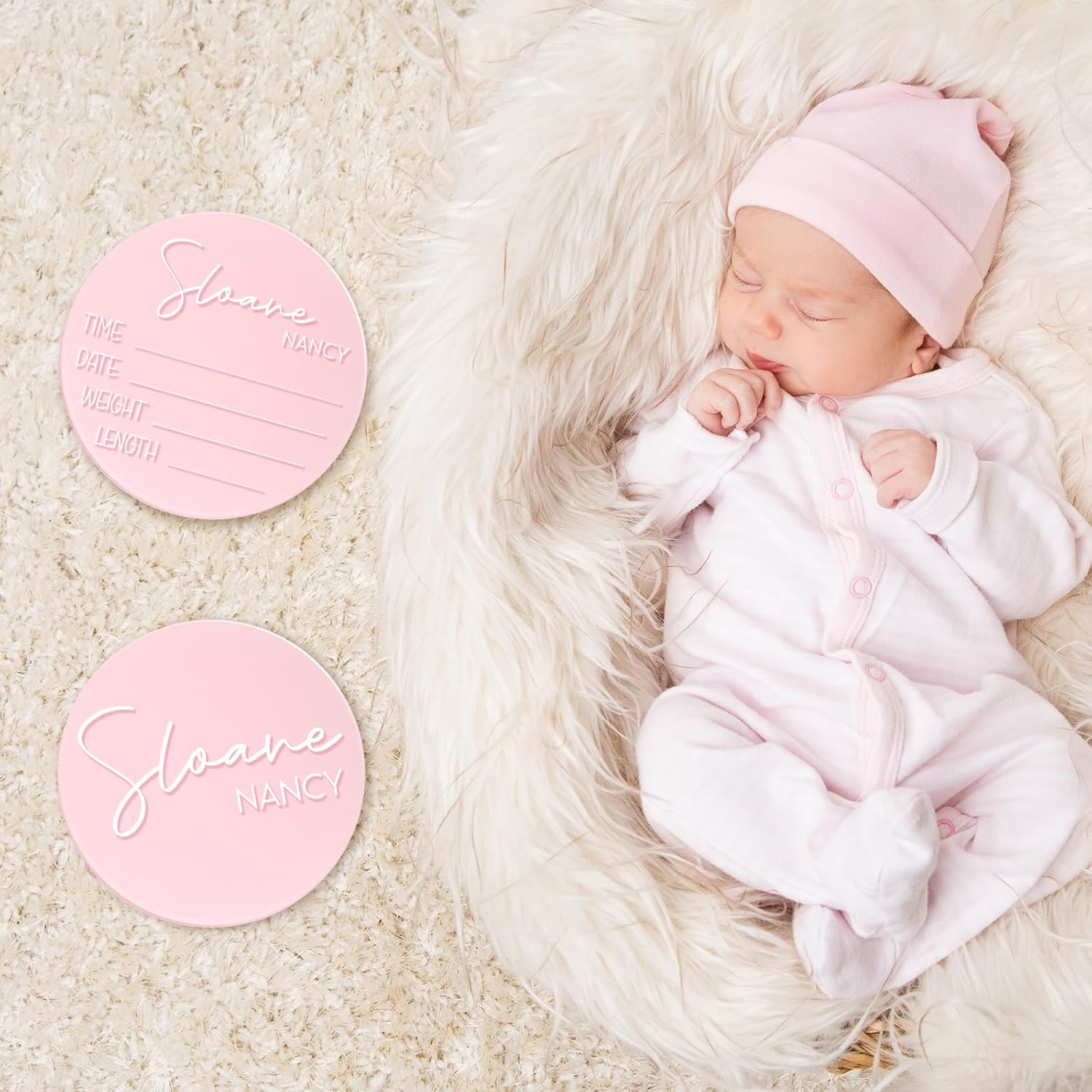 Geelin 2 Pcs 6 Inch Pink Newborn Announcement Sign for Hospital Acrylic Birth Announcement Sign Baby Name Milestone Plaques DIY with 14 Sheets Alphabet Transfer Stickers for Photo Props Baby Shower image number 6