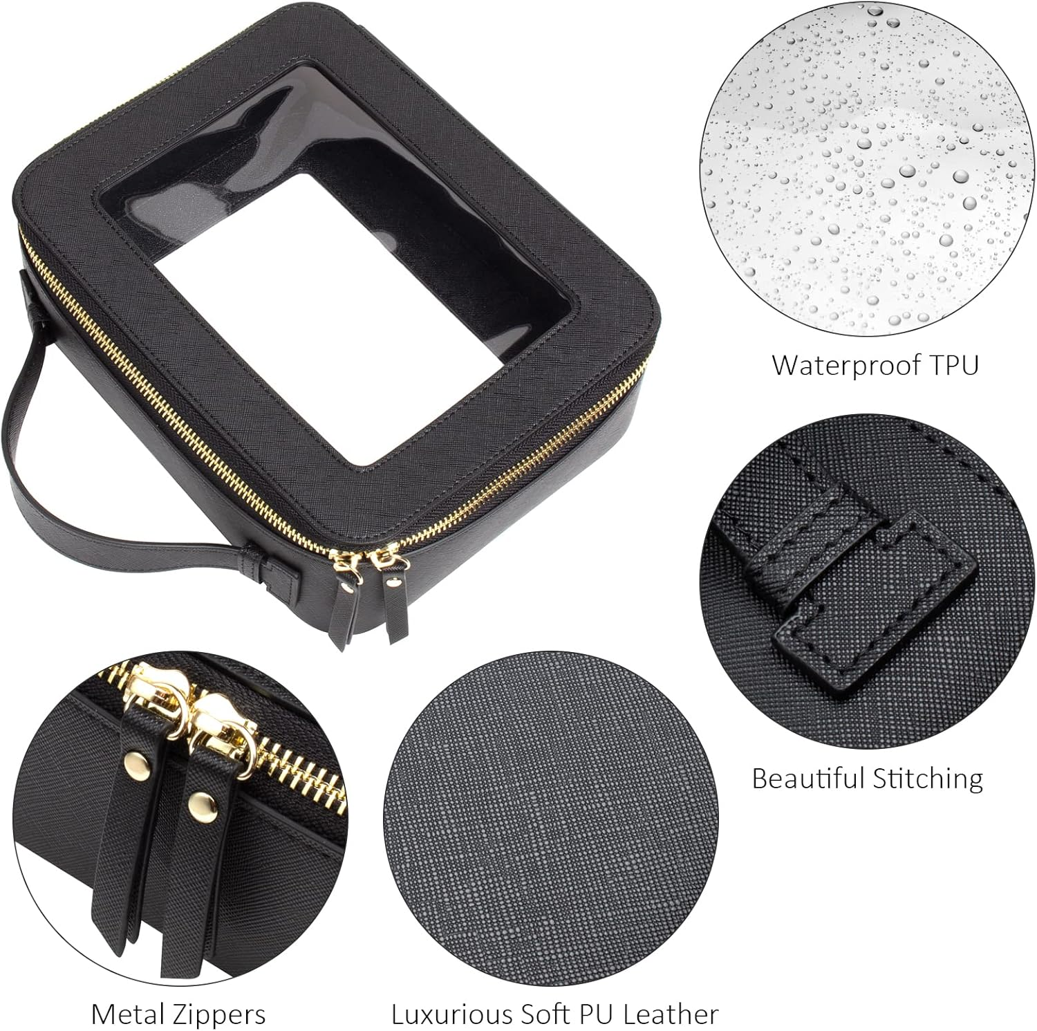 DDPOND Clear Makeup Bag, Travel Toiletry Cosmetic Bag Case Portable Clear Makeup Organizer Transparent Storage Bag Fit Carry-On Travel Car Accessories for Women Men (Large Black)