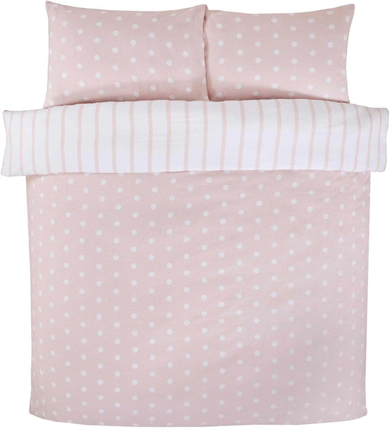Rapport Home 180 Threadcount Spots & Stripes Brushed Microfibre Duvet Cover Set King Blush, Pink image number 5