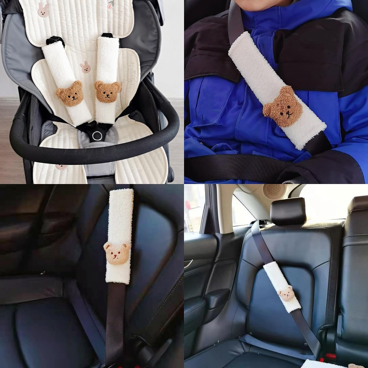 Bear Seat Belt Pads, 2Pack Car Seat Belt Covers, Seat Belt Pads White Plush, Soft Car Seat Belt Pad Cover, Seat Belt Covers Seatbelt Strap Cover, Universal (White Plush) image number 3