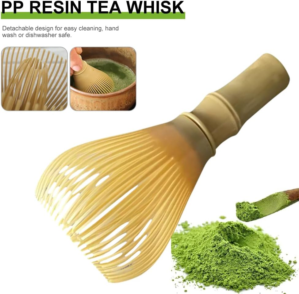 Resin Matcha Whisk Chasen Brush Tools for Matcha Green Tea Powder Reusable Powder Whisk with Whisk Holder Tea Ceremony (Yellow) - Yellow image number 2