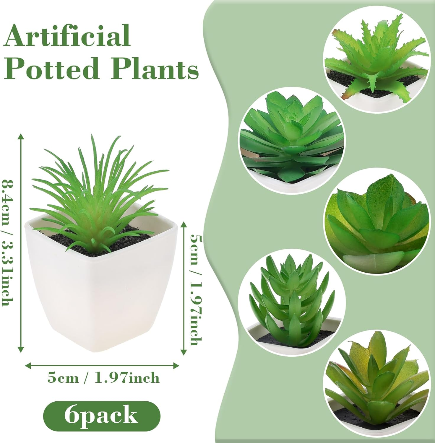 Gresorth 6 Pcs Artificial Succulents Plant Potted Decoration Fake Green Aloe Lotus Model Realistic Mini Bonsai Ornament Home Bathroom Bedroom Windowsills