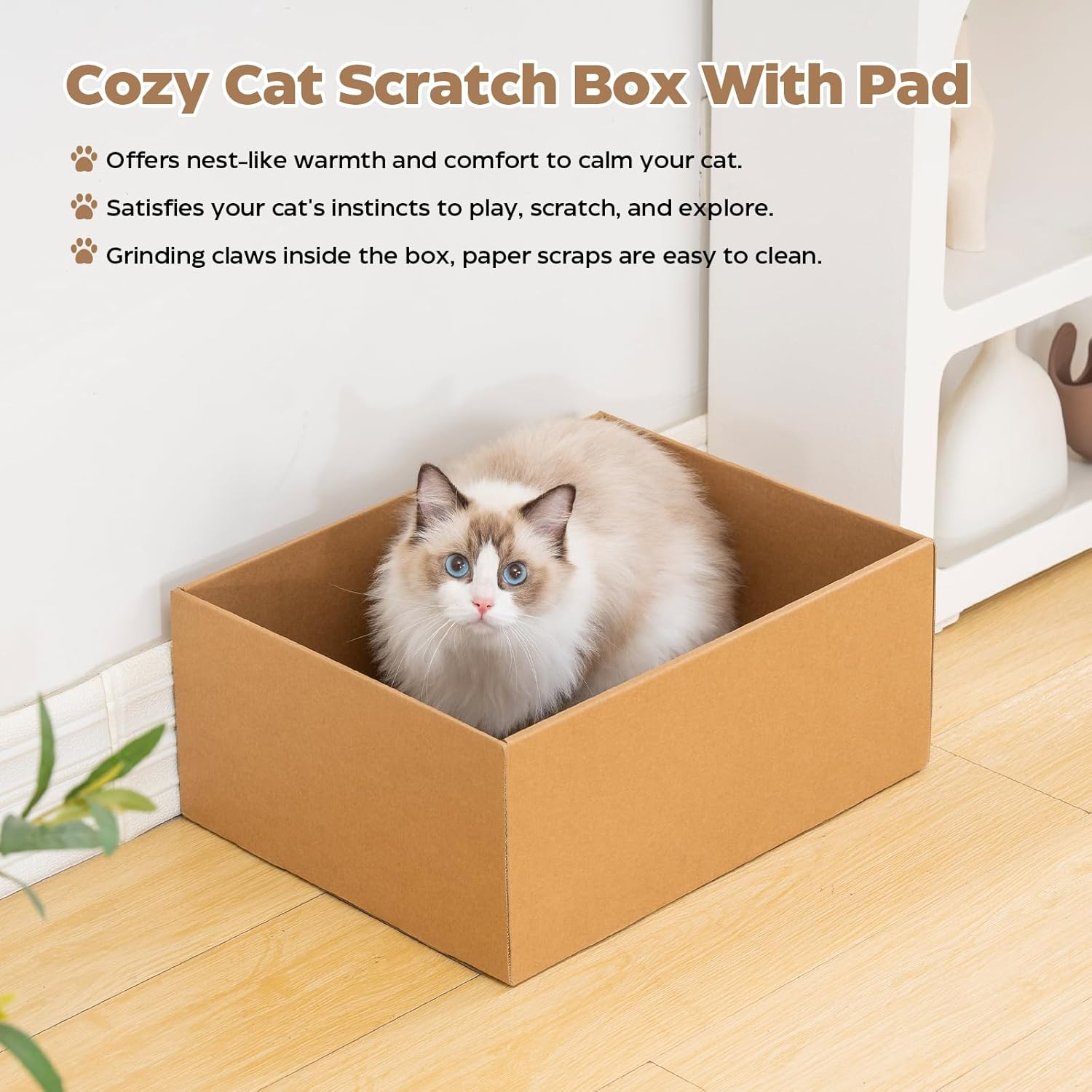 Avont Cat Scratcher Set, 3 Pcs Cardboard Cat Scratchers for Indoor Cats Durable Corrugated Cardboard Scratch Board Bed Lounge Box Toys for Kittens, Furniture Protector for Couch image number 5