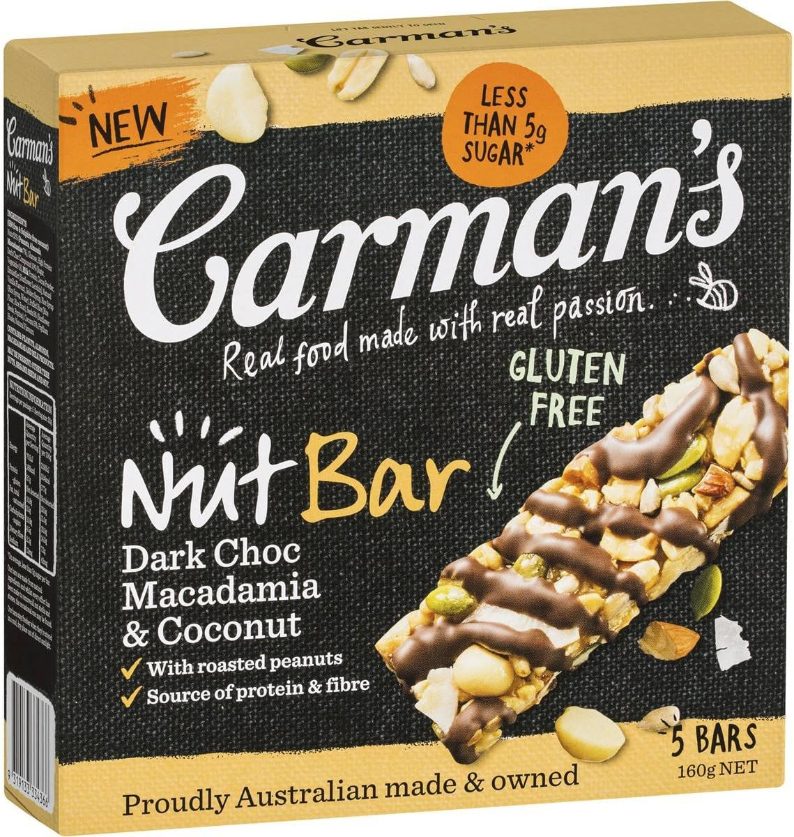 Carman'S Nut Bar Dark Choc, Macadamia & Coconut, 5-Pack (160G) image number 3