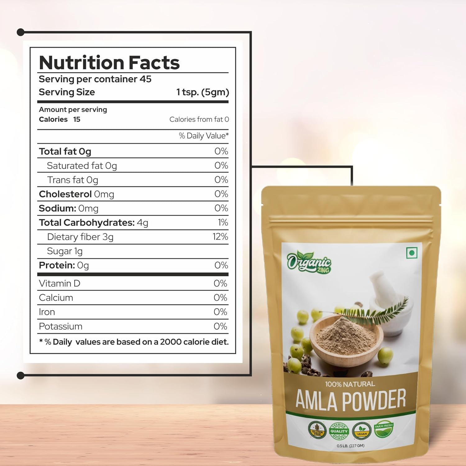 Organic Zing Amla Powder | Gluten-Free & Vegan | Raw Indian Gooseberry Powder | Finely Ground for Hair, Skin & DIY Use | 227G / 8 Oz (Pack of 2) image number 3