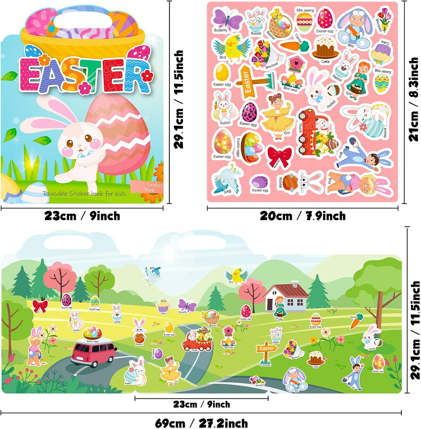 2 Pack Reusable Easter Puffy Sticker Book for Kids, Rabbit Egg Carrots Chicke,91 Foam Stickers for Easter Party Favors image number 1