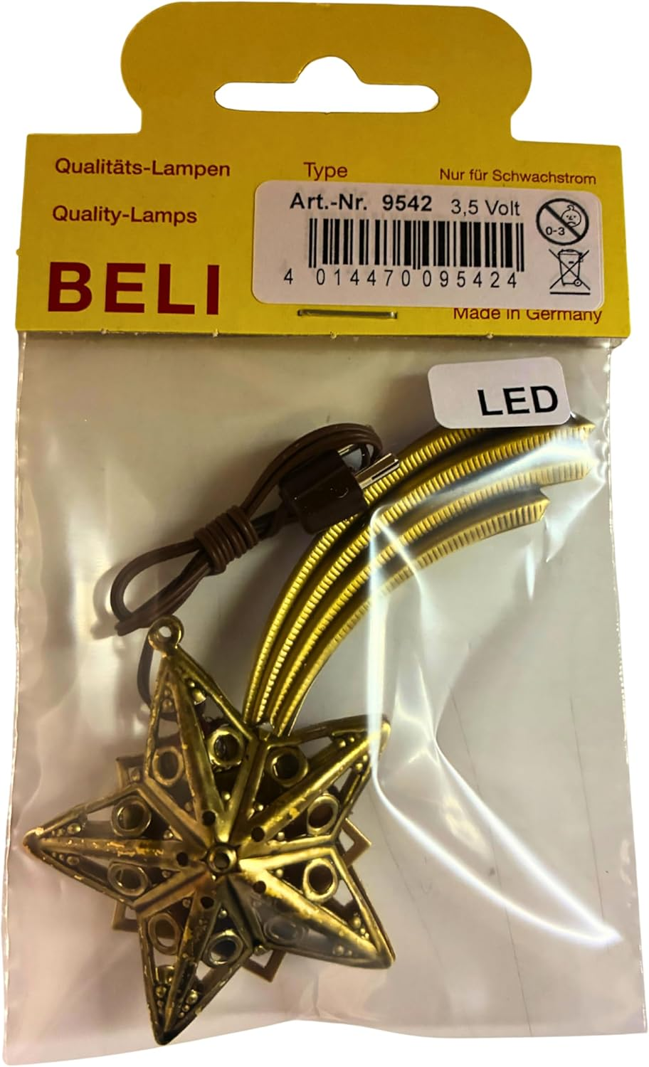 9542 Comet Star for Nativity Scene with Lighting Metal Warm White LED E 5.5-3.5 V (50 Mm, Dark Gold)