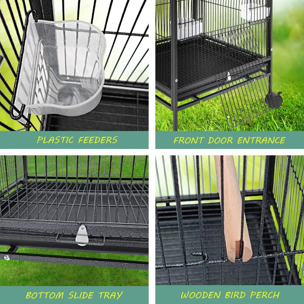 Taily Bird Cage Stand-Alone Aviary Large Bird Cages Travel Stand Budgie Parrot Birdcage with Removable Tray 85Cm Black