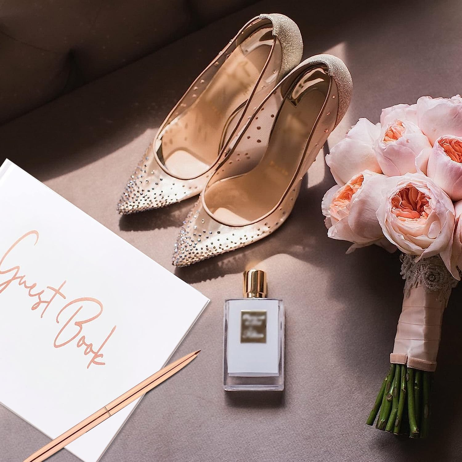 3Pcs Wedding Guest Book Set, White Wedding Memory Book Wedding Registry Guestbook, with Pen and Hard Cover Cherished Modern Script Wedding Book Blank Pages for for Wedding Baby Shower Birthday image number 1