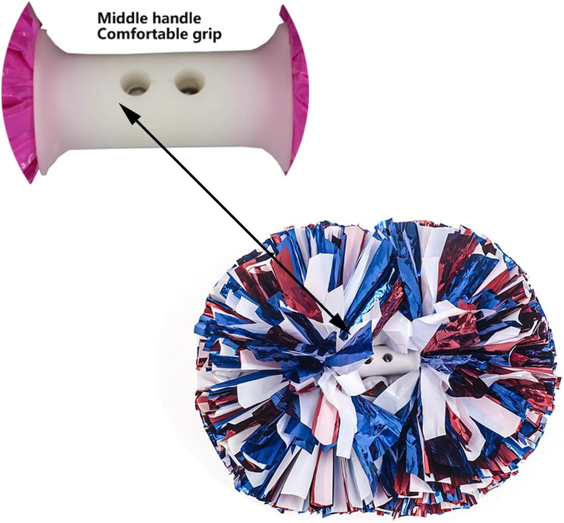 AIMALL 4 PCS Professional Cheerleading Pom Poms,4-Inch Handheld Flower Ball for Children and Adults, Competition Performance Cheer Accessories, Red, White, and Blue image number 3