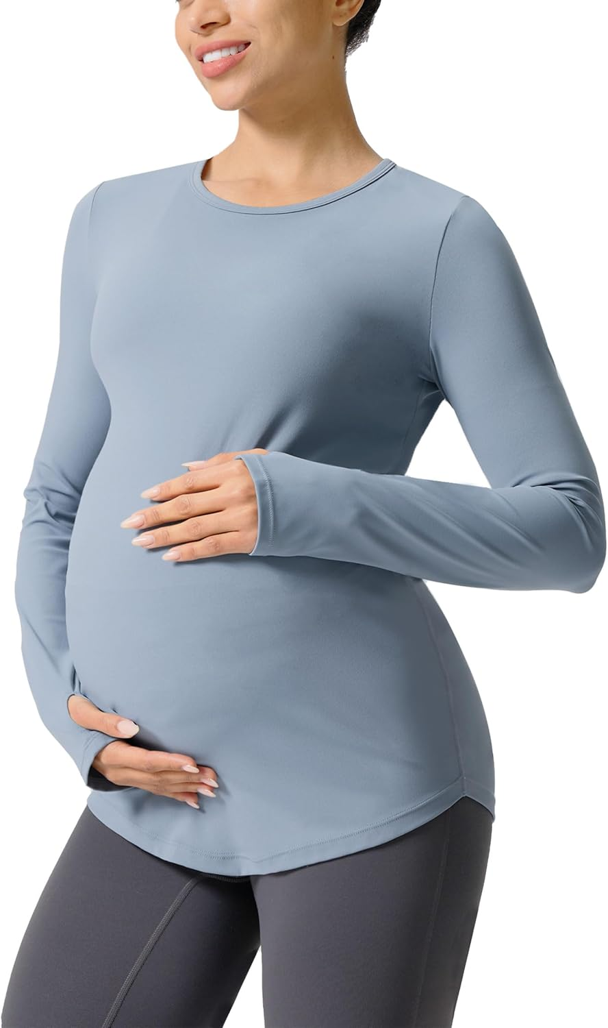 Mama Land Maternity Long Sleeve Shirts - Pregnancy Crewneck Basic Soft Tops for Workout Athletic Yoga Casual Clothes