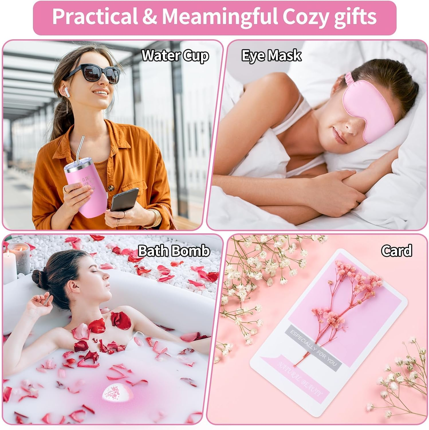 Birthday Gifts for Women, Relaxing Spa Gift Box Basket Set，Unique Birthday Gifts for Women, Mom, Wife, Girlfriend, Sister, Her, Best Friend,Colleague,Christmas, Valentine'S Day, Mother'S Day Gift Basket (Pinks) - Pinks image number 5