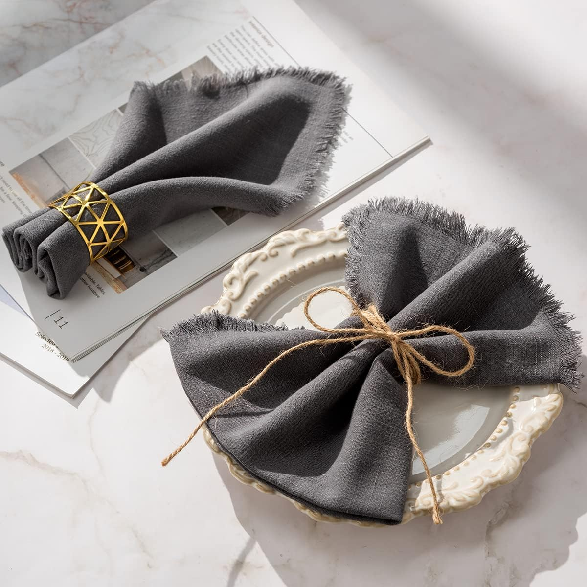 CHUQING Green Cotton Linen Napkins with Fringe Cloth Napkins Cloth Set of 4 Boho Table Dinner Napkins 18 X 18 Inch