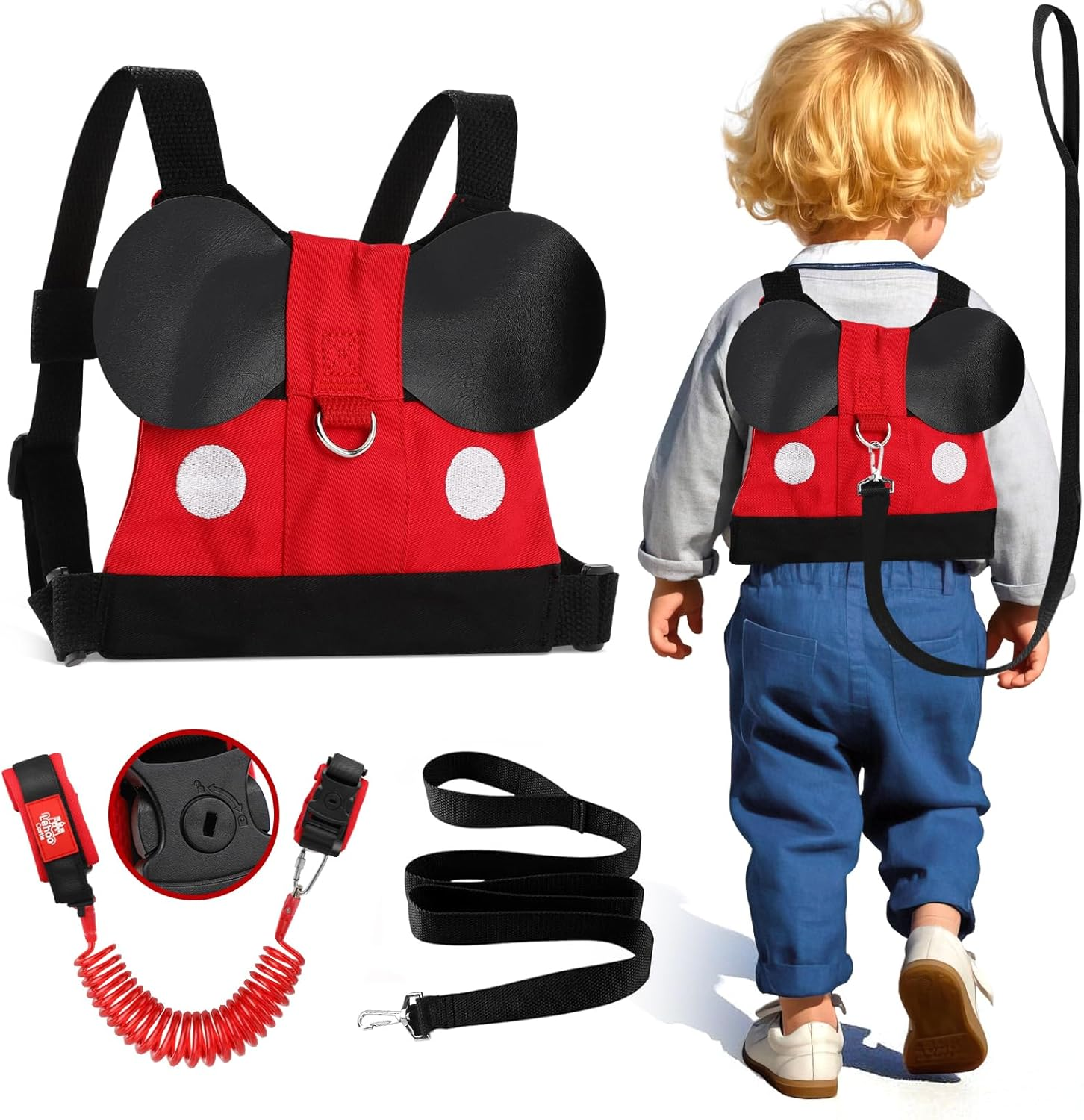 Lehoo Castle 4 in 1 anti Lost Wrist Link Safety Harness, Toddler Harness Leash for Kids, Adjustable Walking Strap, 360&deg; Rotation Baby Safety Harness with Lock (Red 01) image number 6