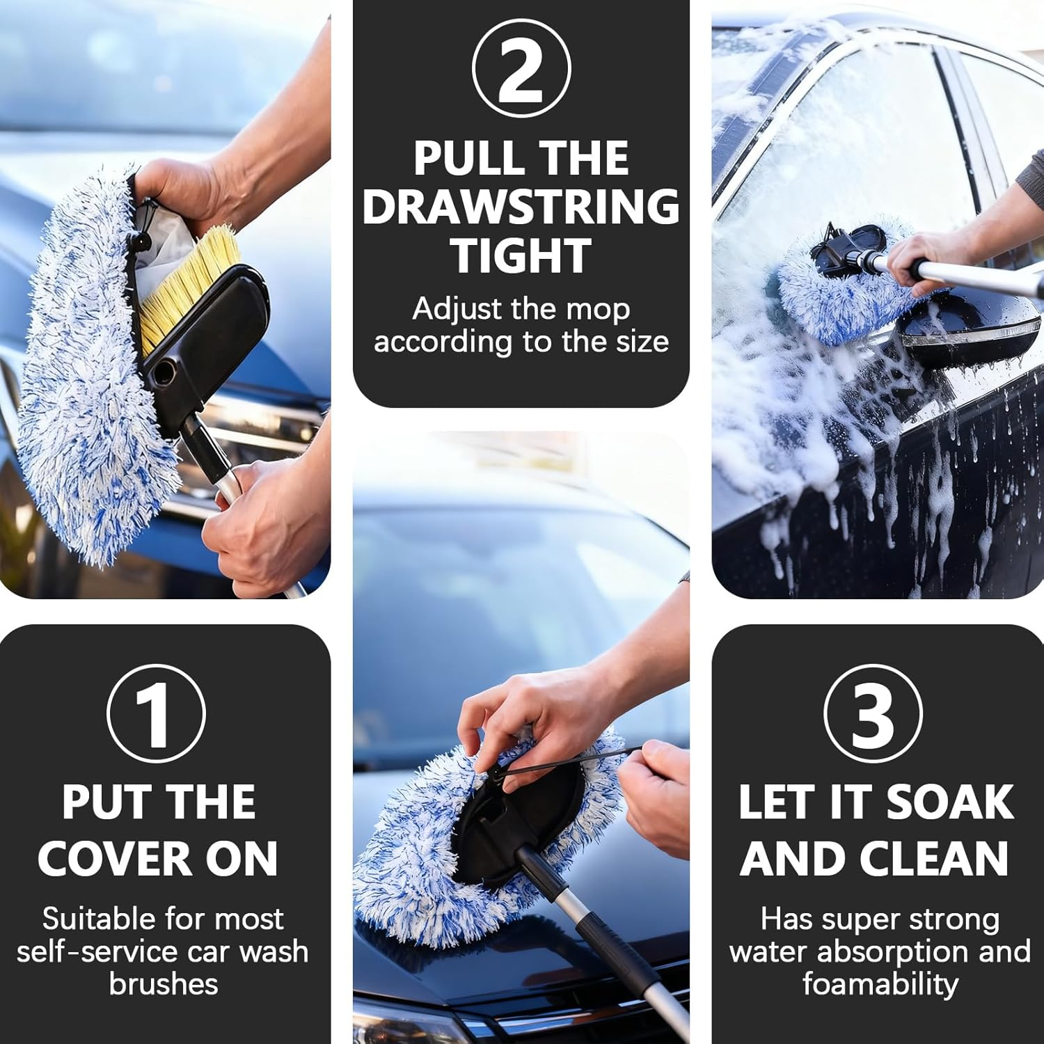 Wenxiaw Pack of 2 Car Wash Brush Covers, Brush Cover Set, Car Wash Microfibre Brush Cover, Wash Brush Cover for Car Cover, Wash Brush, Car for Gentle Car Wash and Car Care (Red and Blue) image number 4