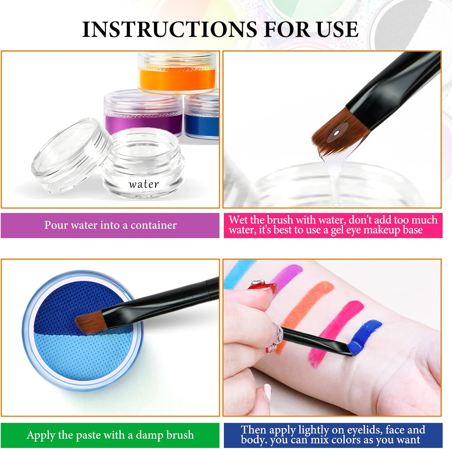 Water Activated Eyeliner, UV Glow Neon Cake Paint, 12 Bright Color Hydra Eye Liner,Uv Glow Blacklight Luminous Body Face Makeup Paint, Costume Halloween and Club Makeup Art Paint (01) image number 1