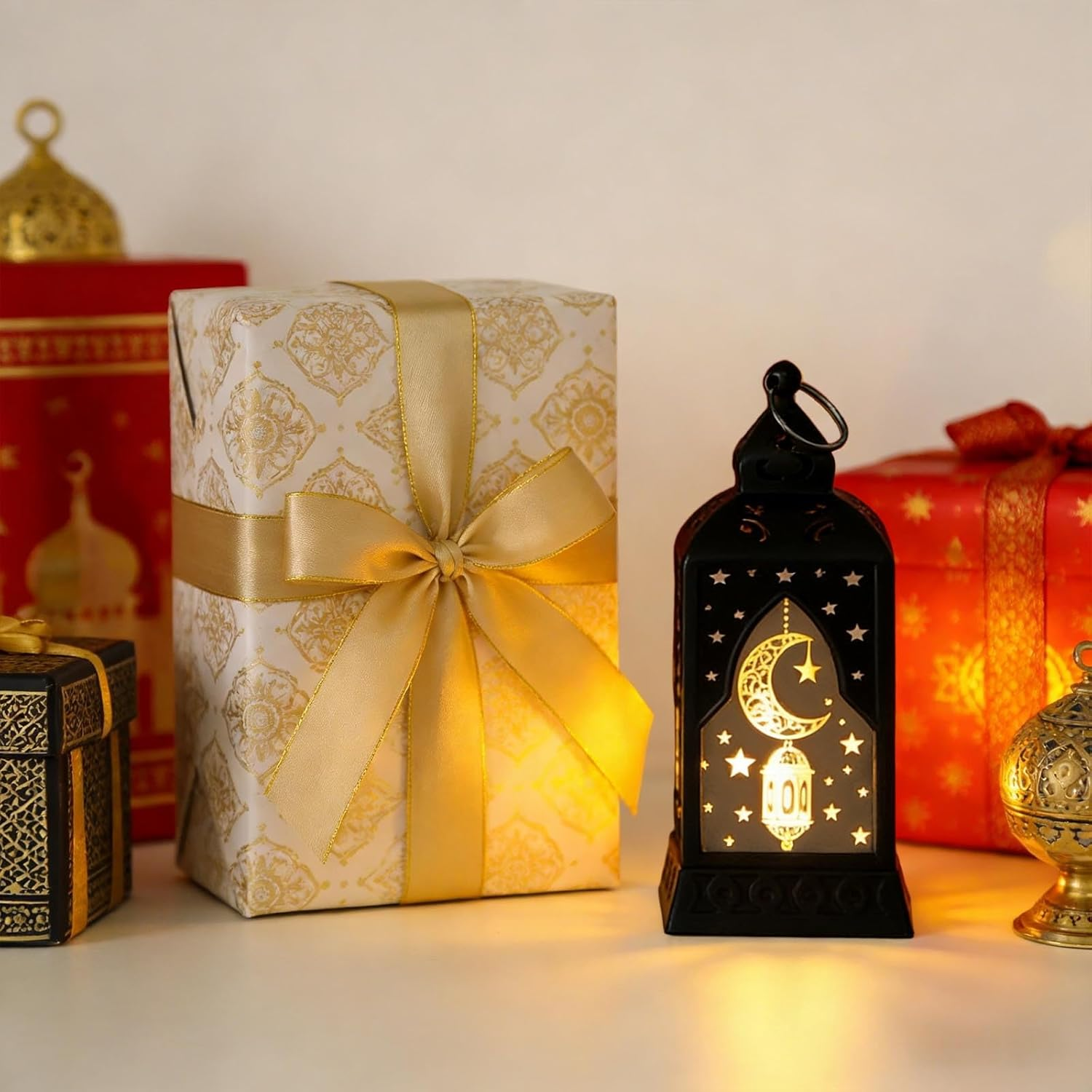 ABTOLS Ramadan Decor Lantern Lights Mini Black Eid Mubarak Candle Lantern for Indoor Outdoor Table Decorations Castle Moon Ramadan Islamic Muslim Hanging Lanterns for Home Tabletop Decor image number 1