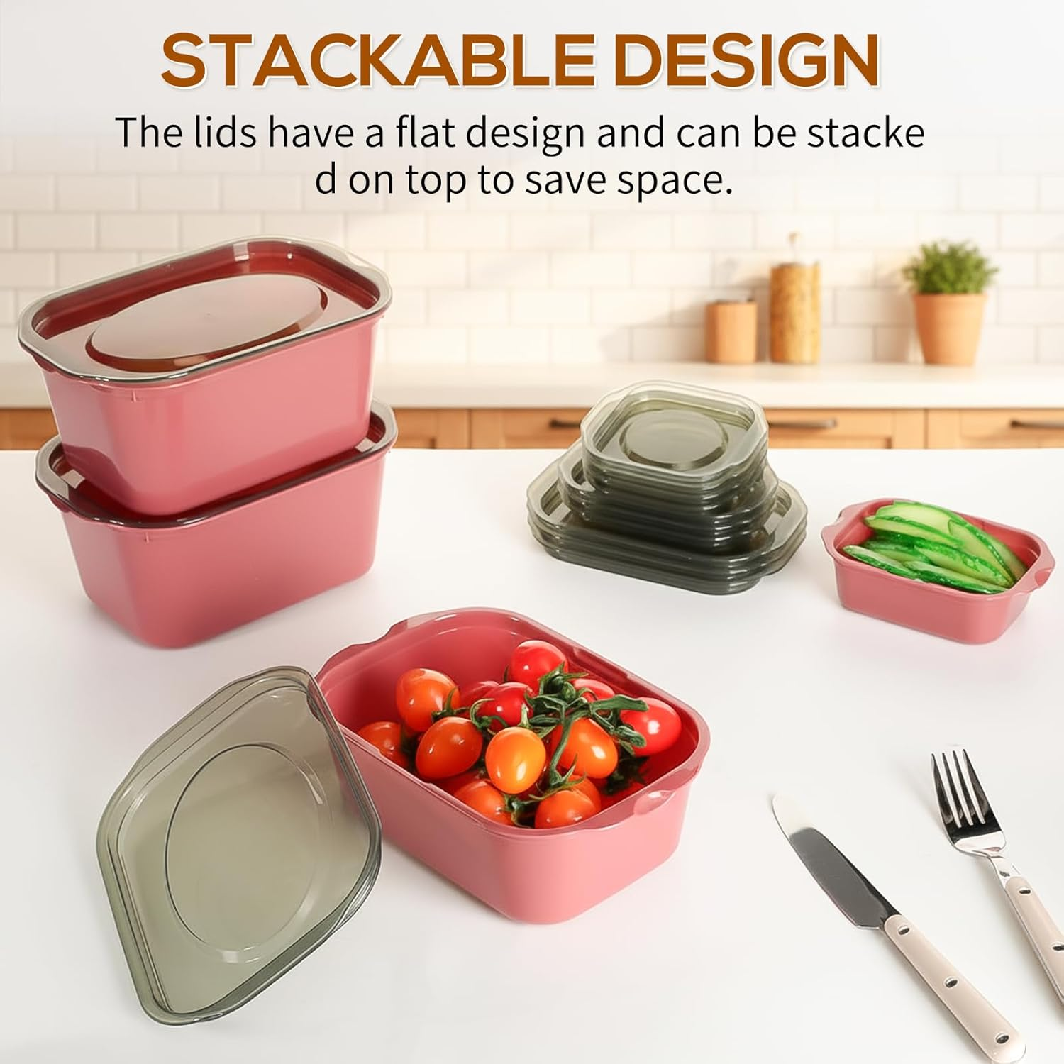 Cozary 15 Pieces Rectangular Food Storage Containers, Storage Containers Set with Lid, Airtight, Stackable, Microwave & Dishwasher Safe, Bpa-Free, for Mealprep & Organisation (Wine Red)