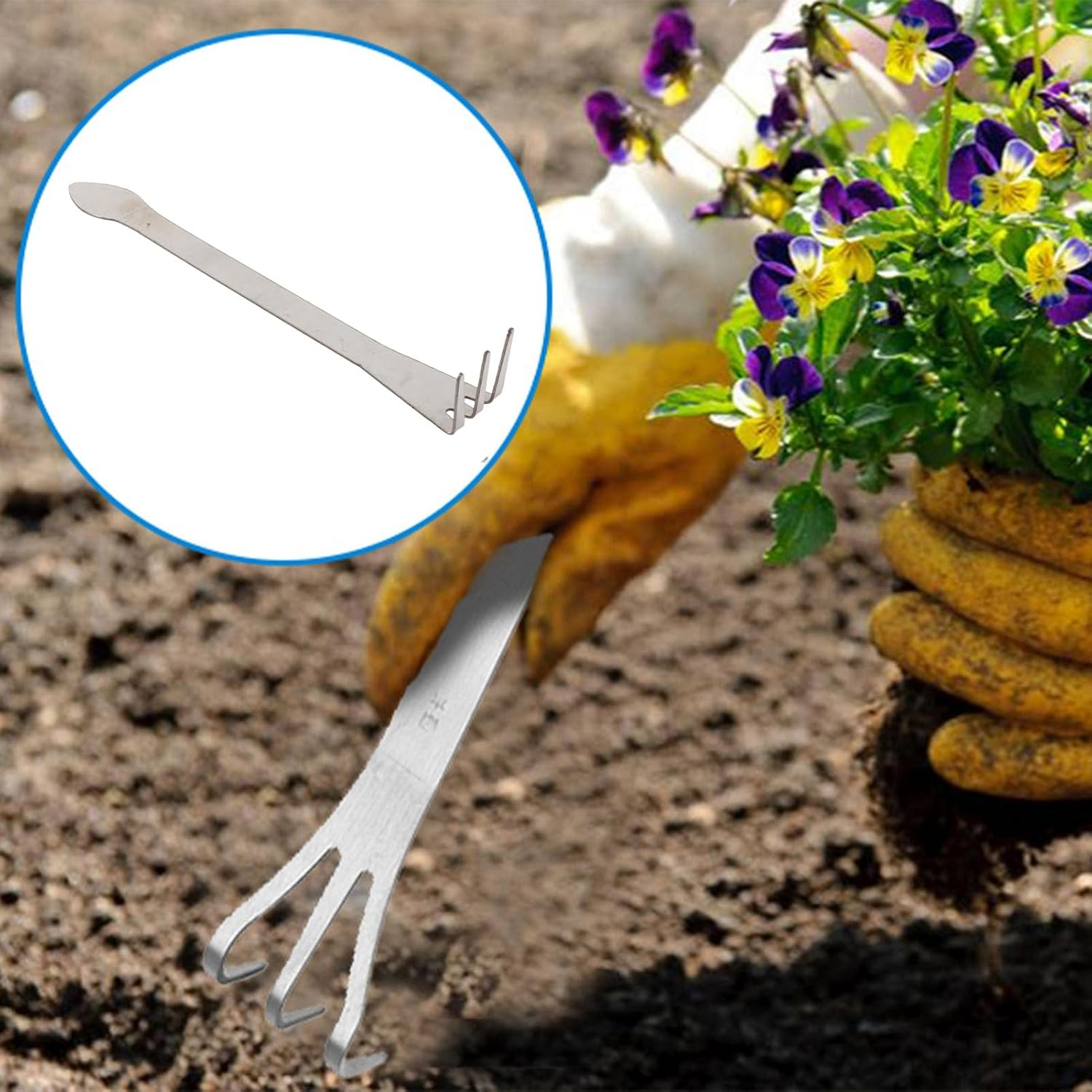 Stainless Steel Rake 3 Prong Loosen Soil Bonsai Tree Tools, Ergonomic Handle for Easy Gardening Enjoyment image number 2