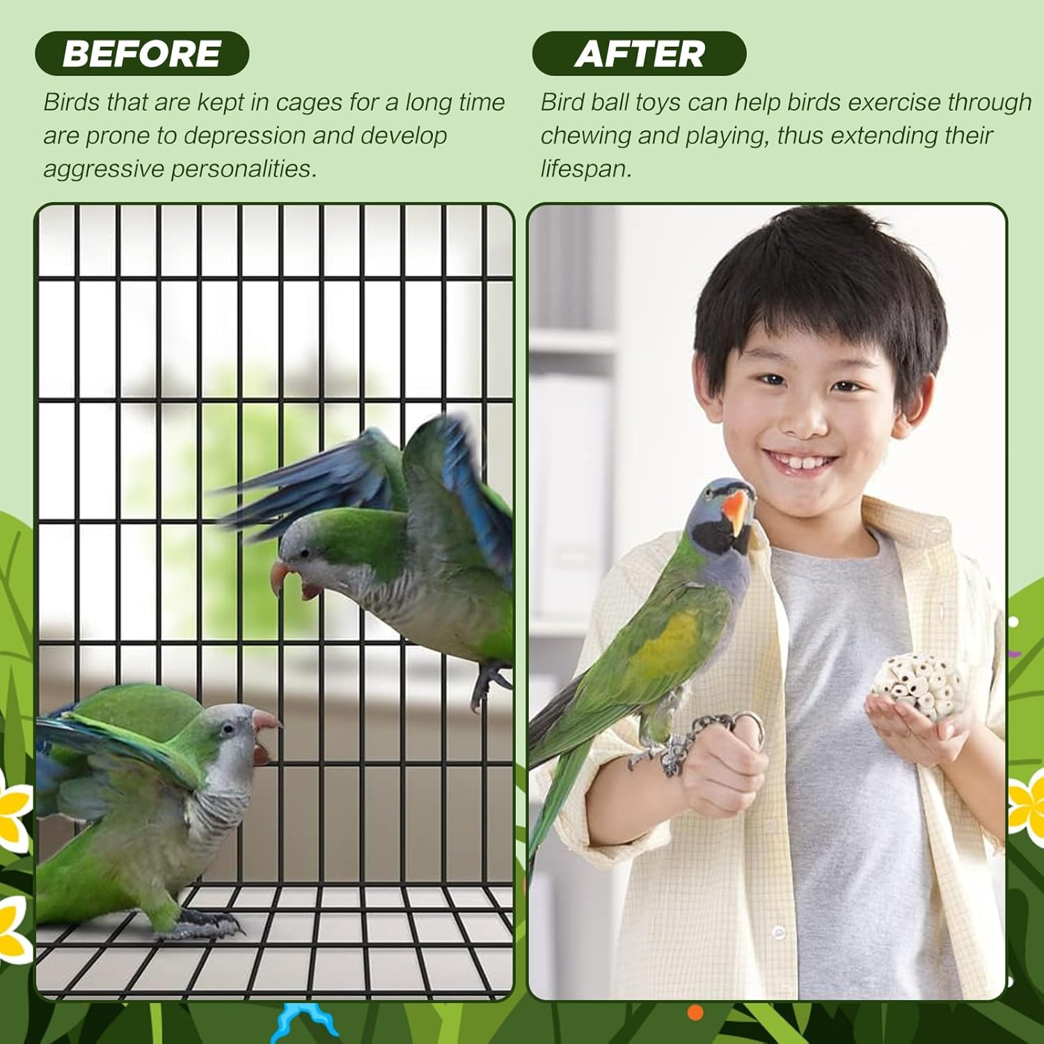 SUSOO 9-Pcs Natural Bird Chew Toys Set, Safe Hangable Shredding Foraging Toys with Sola Balls, Rattan & Corn Vines for Parrots, Parakeet, Budgie, Conure, Love Birds, Cockatiel and Small Pets image number 4