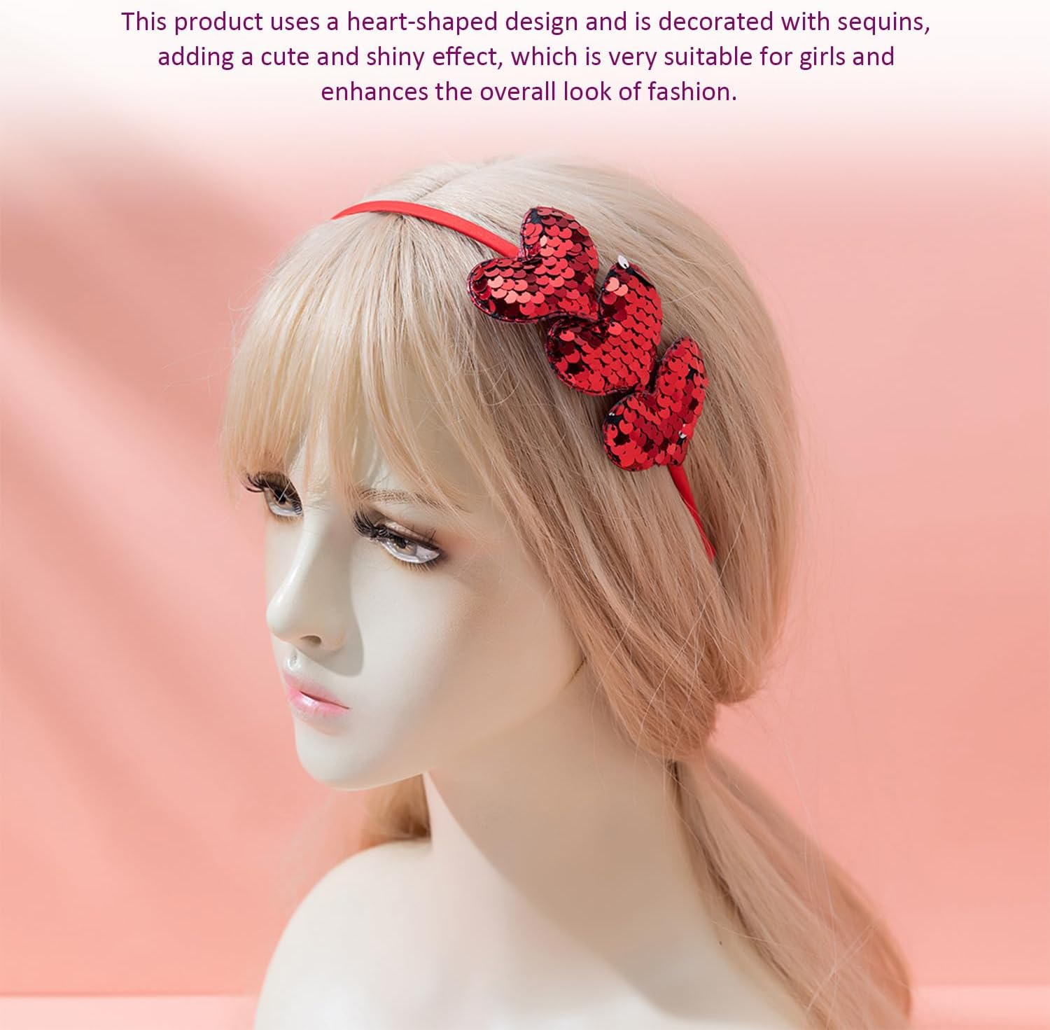 3 Pieces Heart-Shaped Headbands, Sequin Headbands, Cute Headbands, Shiny Headbands, Girls' Hair Accessories. image number 3