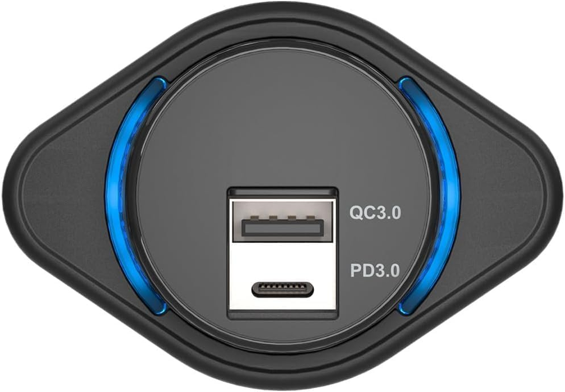 12V Car USB Charging Socket, PD3.0 QC3.0 36W Dual USB Output Plate, Fast Charging Power Supply Socket with Blue LED for Motorcycles Boats Marine image number 5