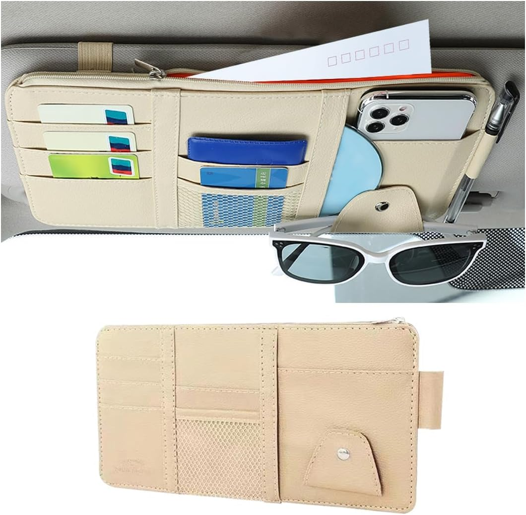 2 PCS Car Organizer Storage CD DVD Cards Sunglasses Decor Registration and Insurance Holder Case Sun Visor Accessories (Black)