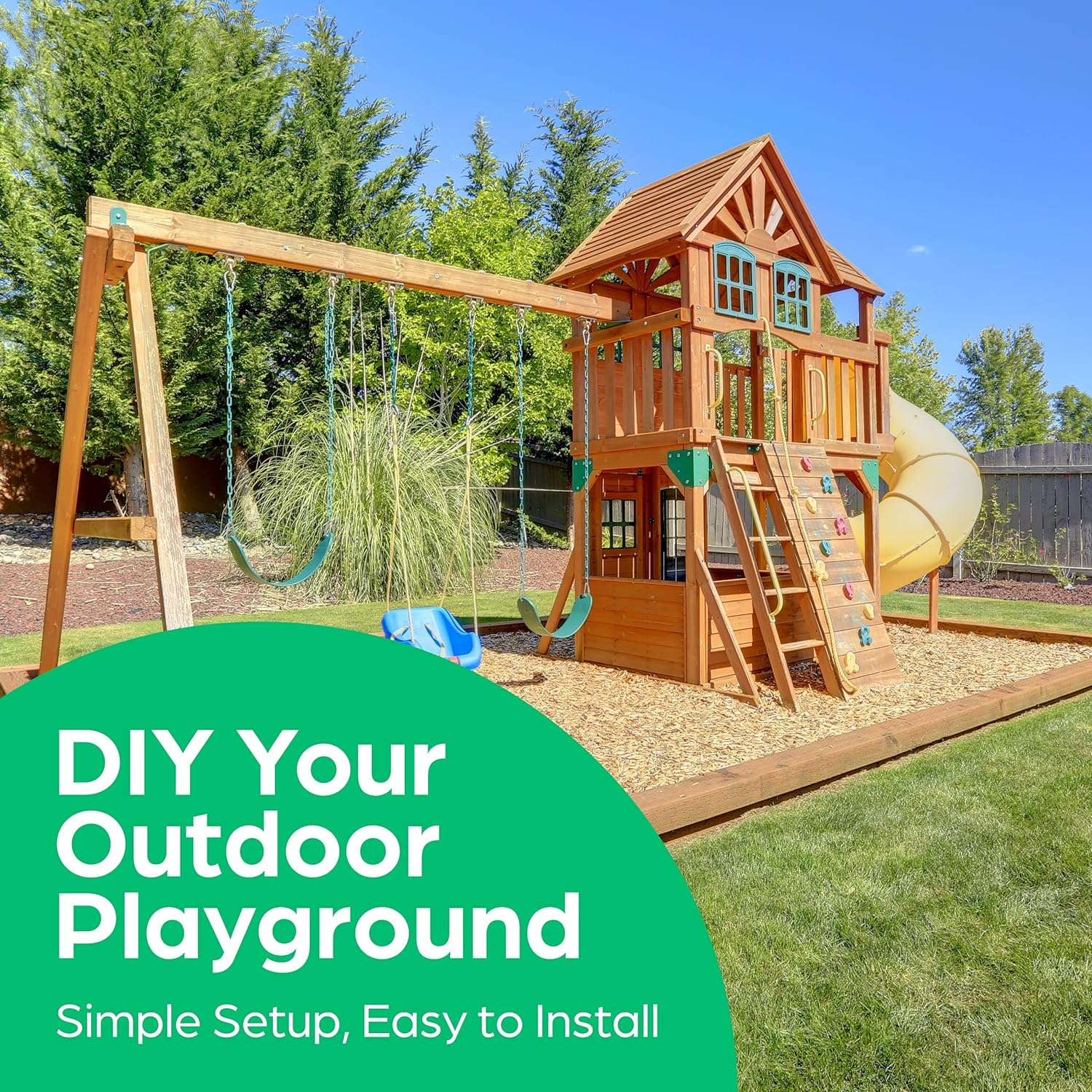 Jungle Gym Kingdom DIY 25 Rock Climbing Ninja Hand Holds with Robust 8 Foot Knotted Rope Build Childrens Playground Wall Kids Indoor Outdoor Play Sets with Mounting Hardware image number 2