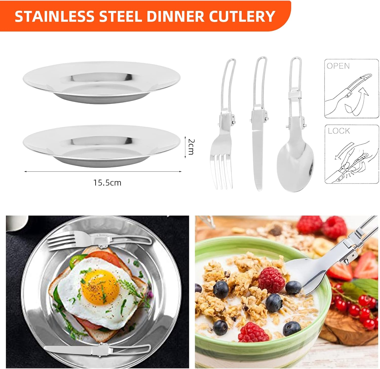 16Pcs Camping Cookware Mess Kit, Aluminum & Stainless Steel, Orange, One Size image number 4