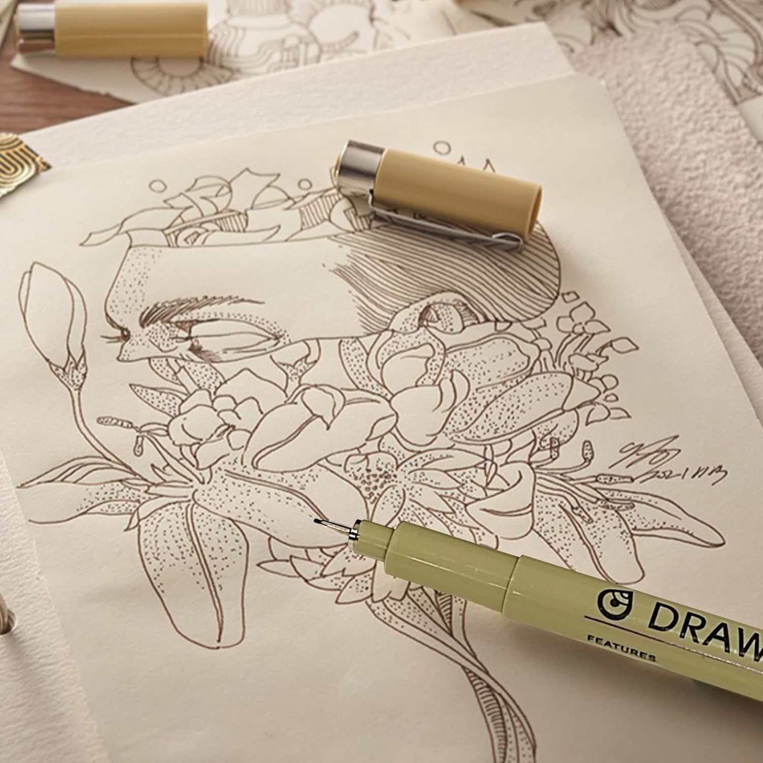 16Pcs Black Micron Pen Set, Micro Fine Liner Drawing Art Pens, Micro Pen Fine Liner Ink Set, Micron Pens for Artist Illustration, Sketch Outline, Technical Drawing image number 5