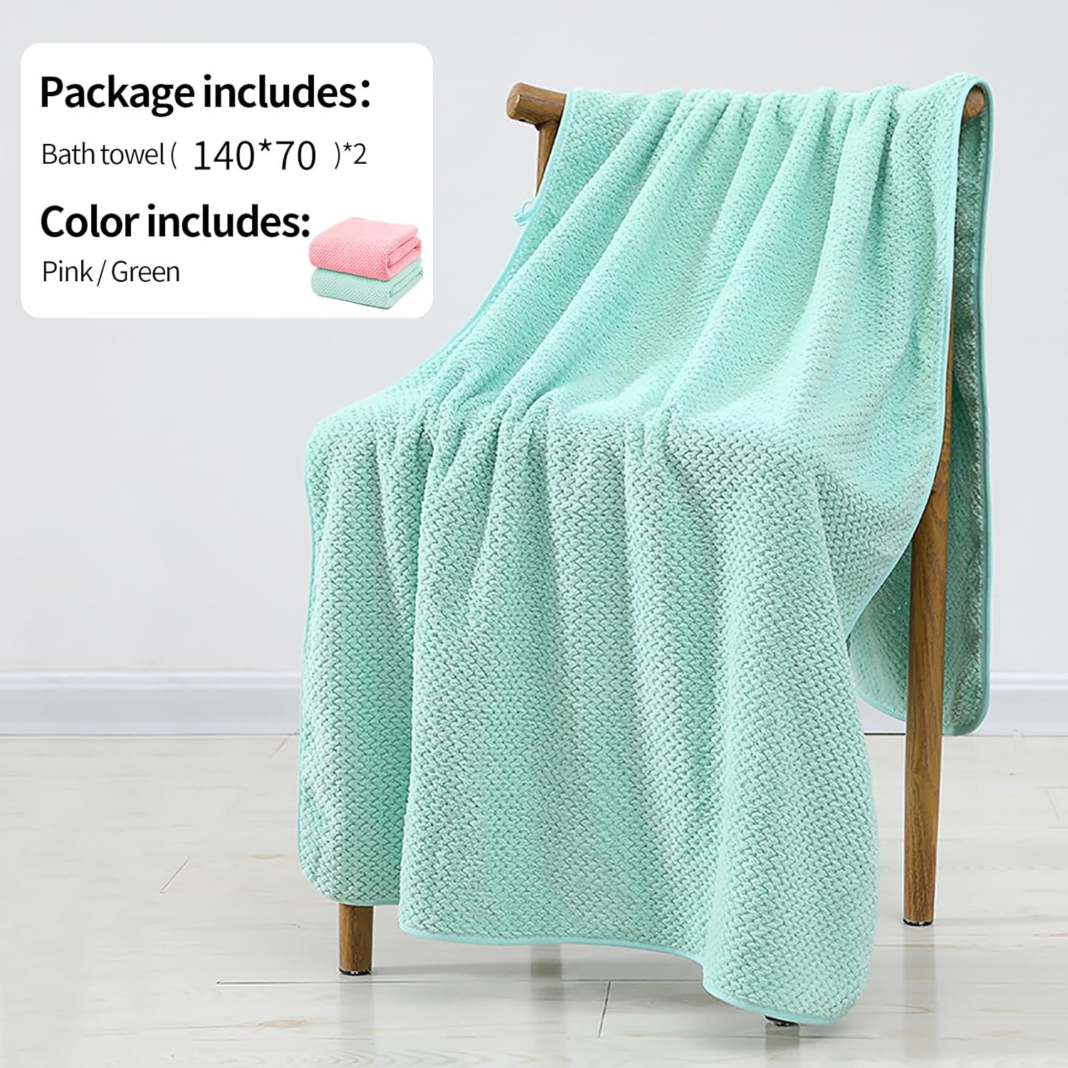 YURIRIA Bathroom Towels 2 Pack Ultra Soft Water Absorbent Towel Set for Quick Drying Microfiber Towels in Bathrooms, Beach, Swimming Pool, Gym, and Spa Centers (Pink+Green) - Dark Coffee+Green image number 2