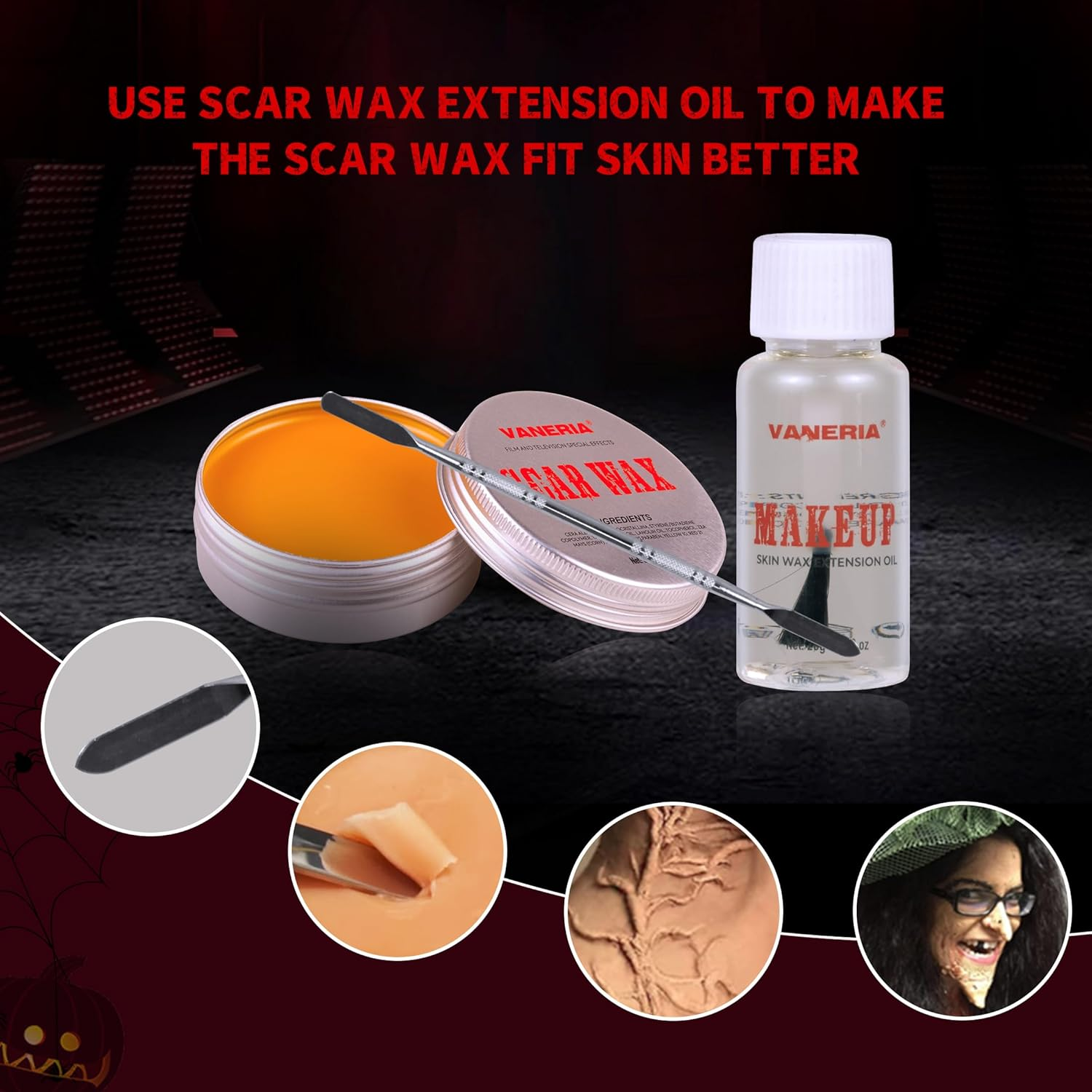 Halloween Makeup Kit,Fake Blood Scar Wax Charred Ash Powder with Sponges Brush,Sfx Makeup,Special Effects Makeup Kit.293G image number 1