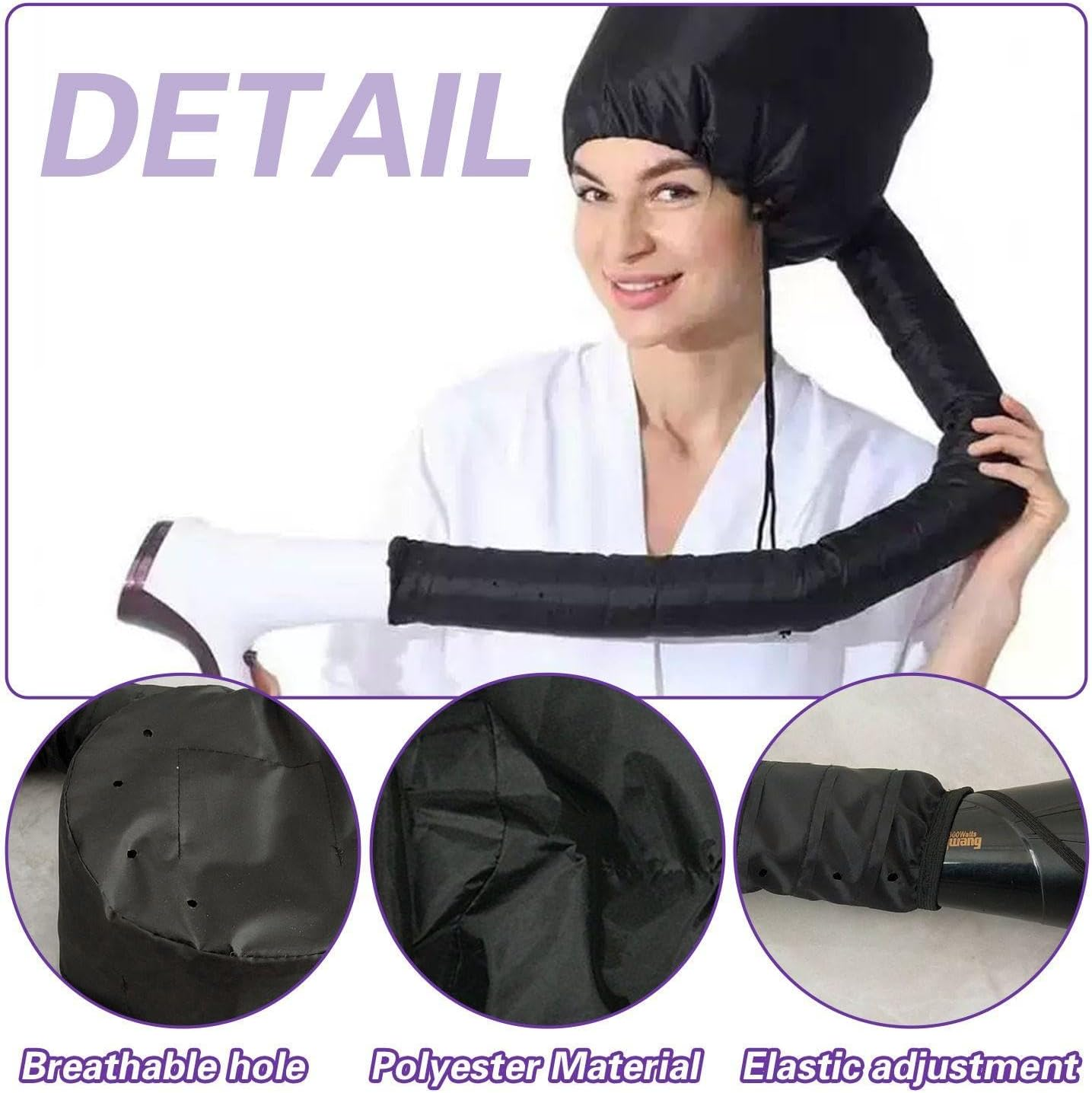 Pack of 2 Hair Dryer Caps, Helmet Drying Caps, Perm Caps for Home Care, Hair Dryer Attachments for Women and Girls image number 2