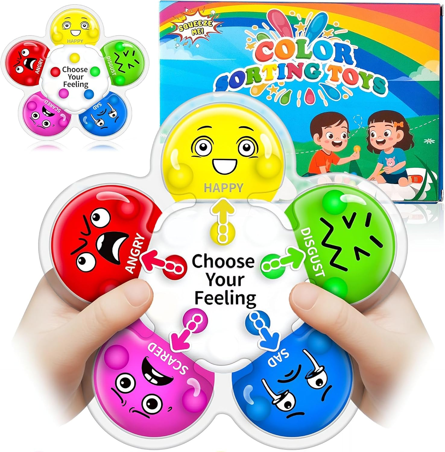 Color Sorting Sensory Toy for Toddlers &ndash; Montessori Fine Motor Skills & Flower Emotion Learning Toy, Calming down Fidget Toy for Kids with Autism ADHD, Preschool Color Matching Educational Gift image number 2