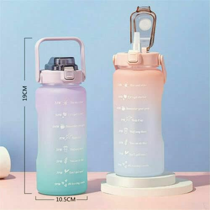2L Sports Water Bottle Large Capacity Straw Time Motivational Fitness Jugs (Pink) - Purple image number 6