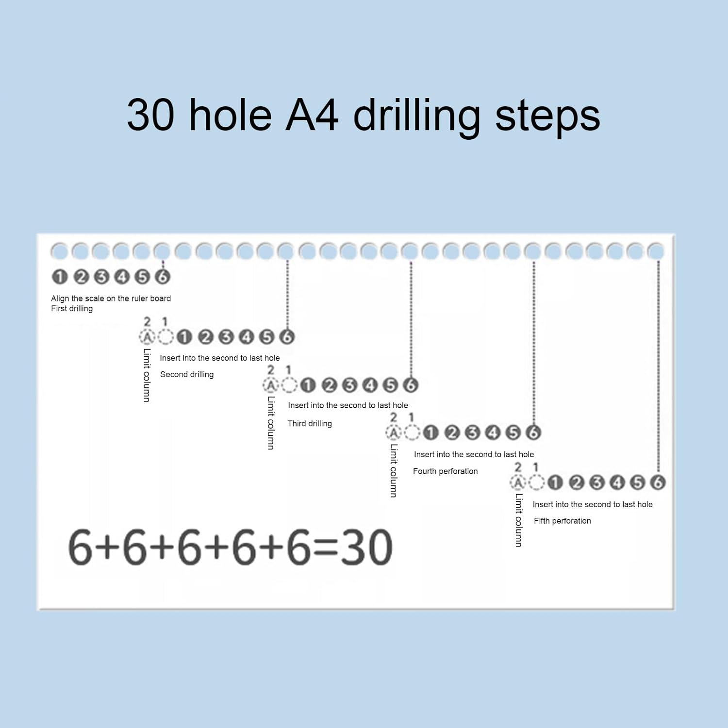Hole Puncher, A4/30 Holes, A5/20 Holes, B5/26 Holes, Loose Leaf Paper Puncher, 5 Sheet Punch Capacity, Portable Handheld Loose Leaf Paper Hole Punch for School Office - Transparent Green image number 5