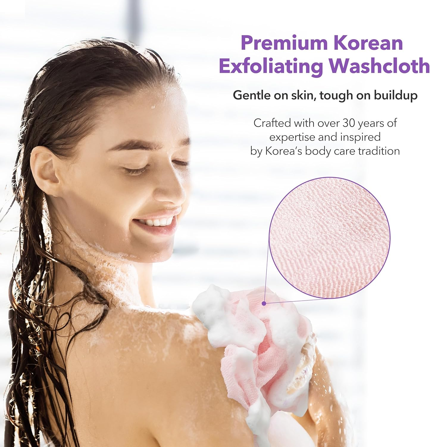 Bubblyme Korean Exfoliating Washcloths 4 Pack Body Scrubber Towels for Shower, Daily Deep Clean & Glowing Skin, Quick-Dry image number 2