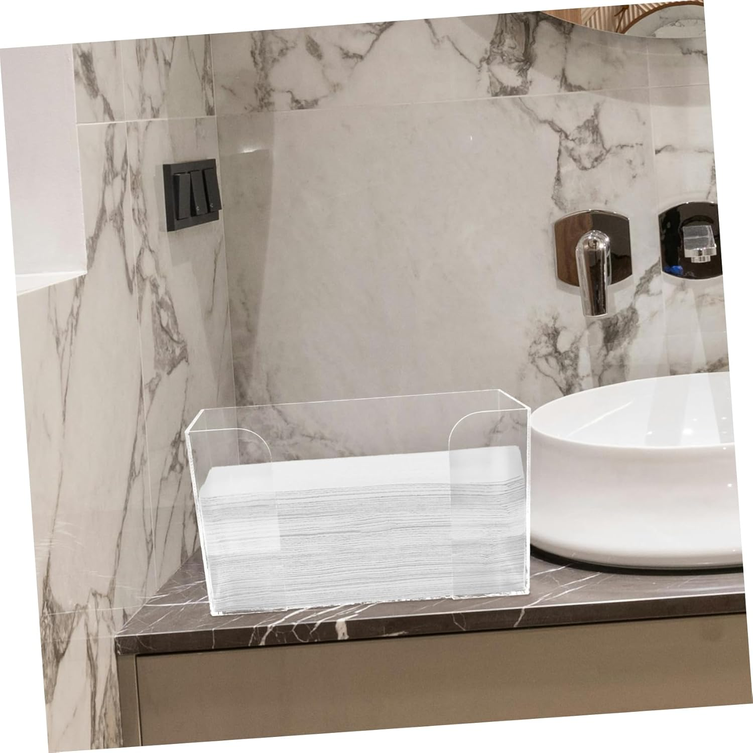 Tissue Box Organizer Acrylic Paper Towel Holder Desk Storage Box Simple Design for Home Office image number 5