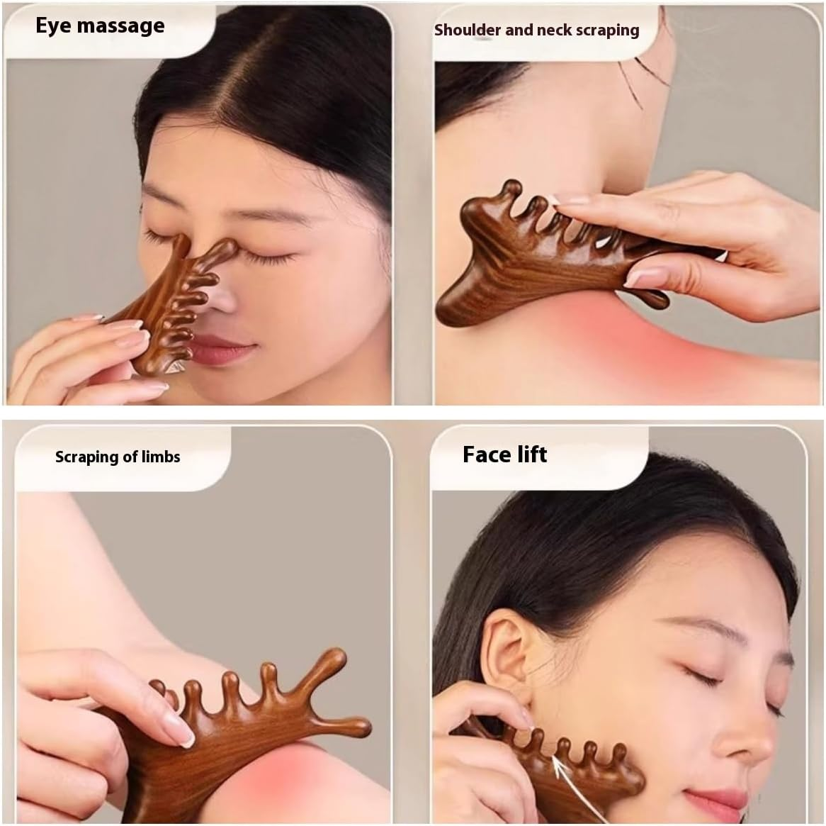 Sandalwood Gua Sha Massage Comb &ndash; Wooden Scalp & Face Massager for Acupressure, Stress Relief, Hair & Beard Care, Anti-Static Hair Comb for Men & Women image number 4